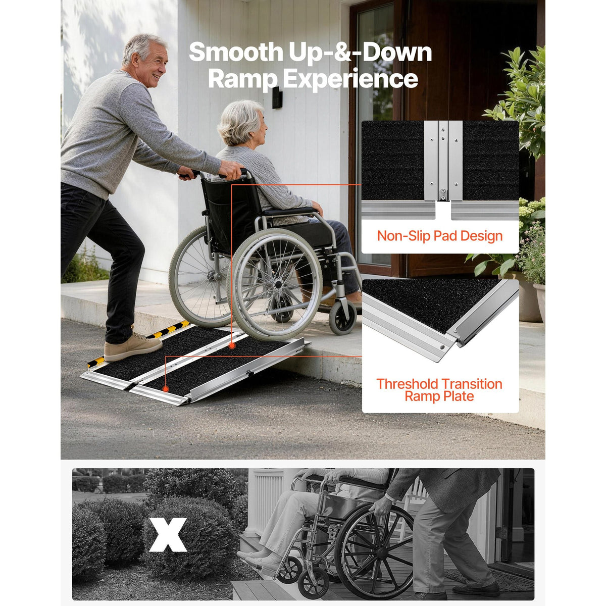 Portable Wheelchair Ramp, 2FT, Non-Slip Aluminum Folding Handicap Ramp for Wheelchair, 800 lbs Capacity, Door Threshold Ramps for Home Steps, Stairs, Entry, Threshold, Doorways, Scooter, Curbs