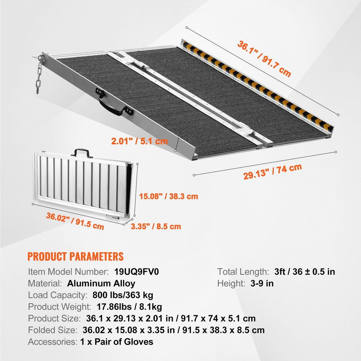 Portable Wheelchair Ramp, 3 ft 800 lbs Capacity, Non-Slip Aluminum Folding Threshold Ramp, Foldable Mobility Scooter Ramp Wheel Chair Ramp, Handicap Ramp for Home Steps, Stairs, Doorways, Curbs