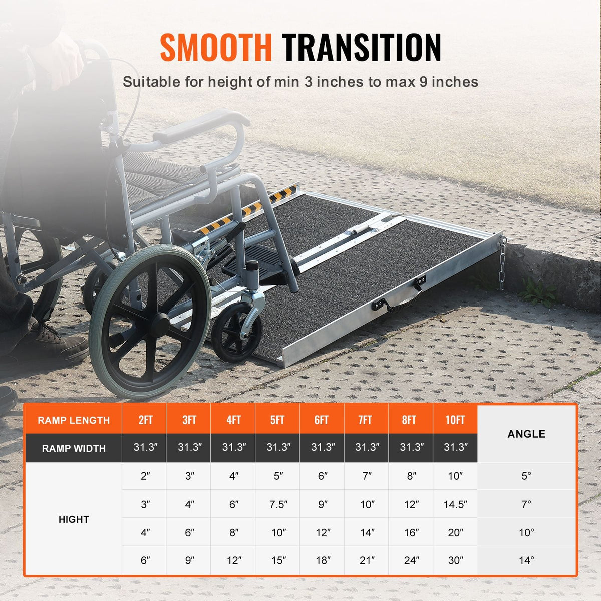 Portable Wheelchair Ramp, 3 ft 800 lbs Capacity, Non-Slip Aluminum Folding Threshold Ramp, Foldable Mobility Scooter Ramp Wheel Chair Ramp, Handicap Ramp for Home Steps, Stairs, Doorways, Curbs
