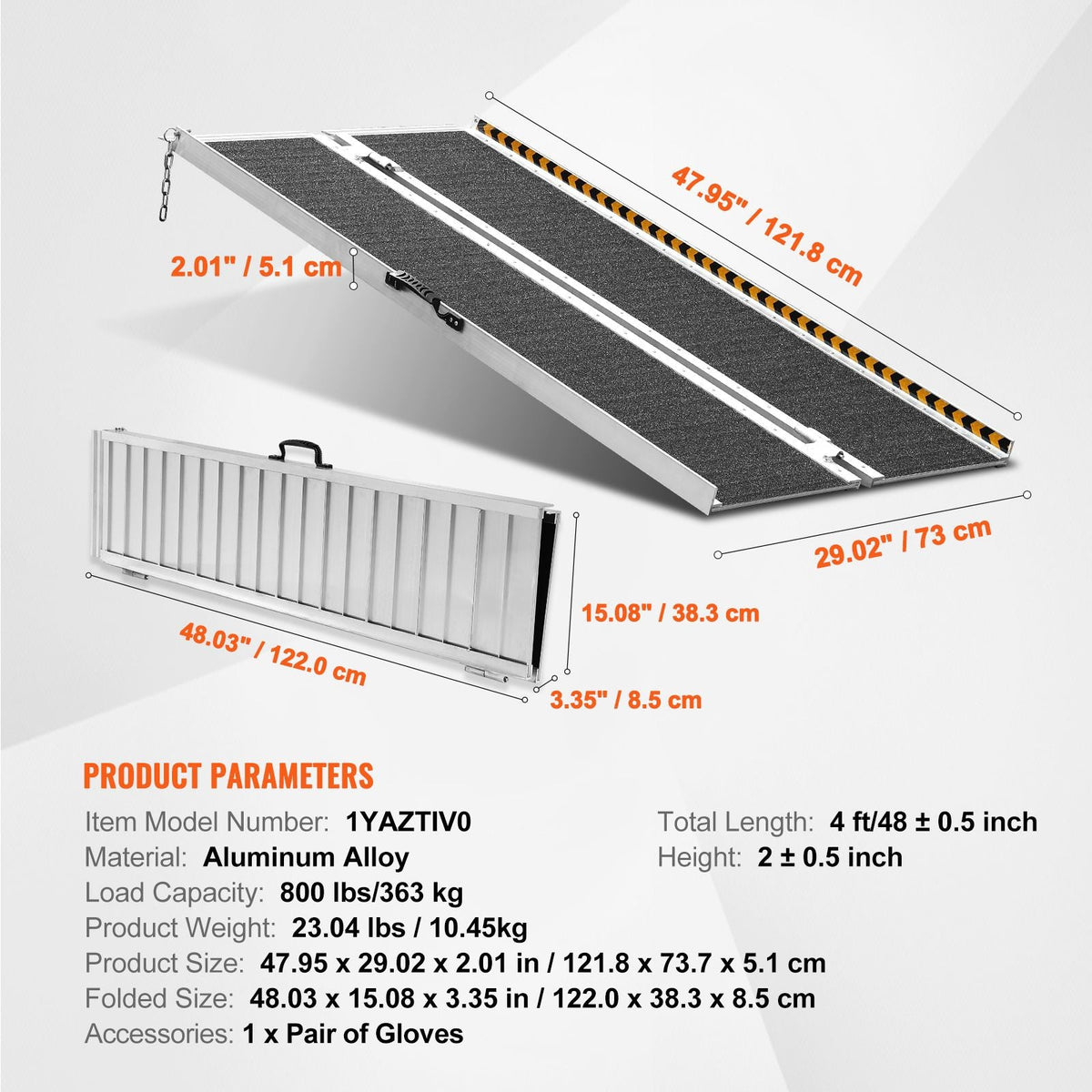 Portable Wheelchair Ramp, 4 ft 800 lbs Capacity, Non-Slip Aluminum Folding Threshold Ramp, Foldable Mobility Scooter Ramp Wheel Chair Ramp, Handicap Ramp for Home Steps, Stairs, Doorways, Curbs