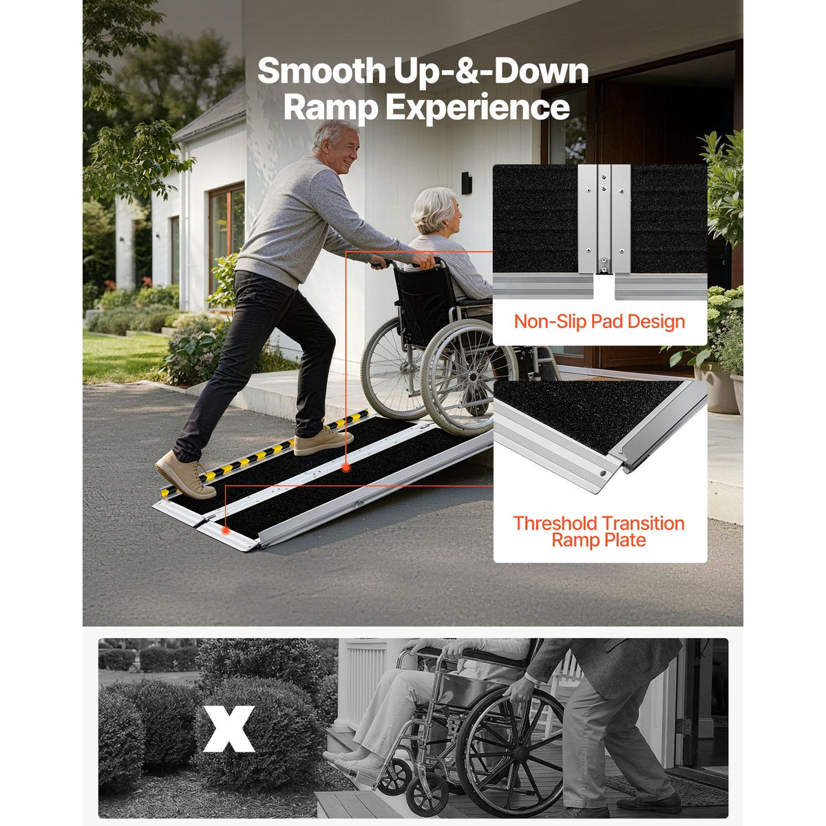 Portable Wheelchair Ramp, 4FT, Non-Slip Aluminum Folding Handicap Ramp for Wheelchair, 800 lbs Capacity, Door Threshold Ramps for Home Steps, Stairs, Entry, Threshold, Doorways, Scooter, Curbs