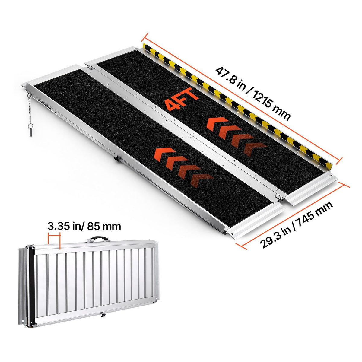 Portable Wheelchair Ramp, 4FT, Non-Slip Aluminum Folding Handicap Ramp for Wheelchair, 800 lbs Capacity, Door Threshold Ramps for Home Steps, Stairs, Entry, Threshold, Doorways, Scooter, Curbs
