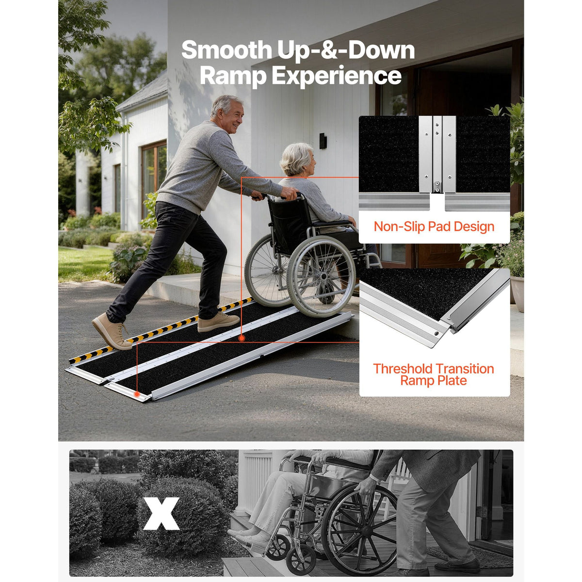 Portable Wheelchair Ramp, 5FT, Non-Slip Aluminum Folding Handicap Ramp for Wheelchair, 800 lbs Capacity, Door Threshold Ramps for Home Steps, Stairs, Entry, Threshold, Doorways, Scooter, Curbs