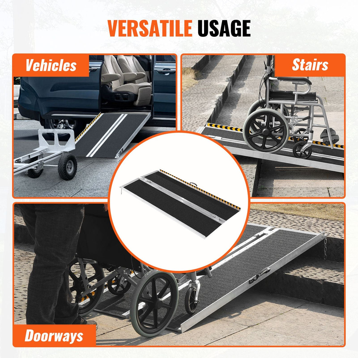 Portable Wheelchair Ramp, 6 ft 800 lbs Capacity, Non-Slip Aluminum Folding Threshold Ramp, Foldable Mobility Scooter Ramp Wheel Chair Ramp, Handicap Ramp for Home Steps, Stairs, Doorways, Curbs