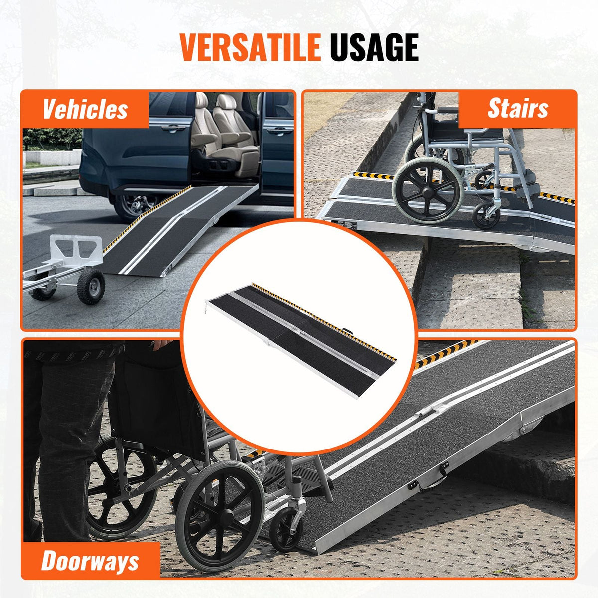 Portable Wheelchair Ramp, 7 ft 800 lbs Capacity, Non-Slip Aluminum Folding Threshold Ramp, Foldable Mobility Scooter Ramp Wheel Chair Ramp, Handicap Ramp for Home Steps, Stairs, Doorways, Curbs
