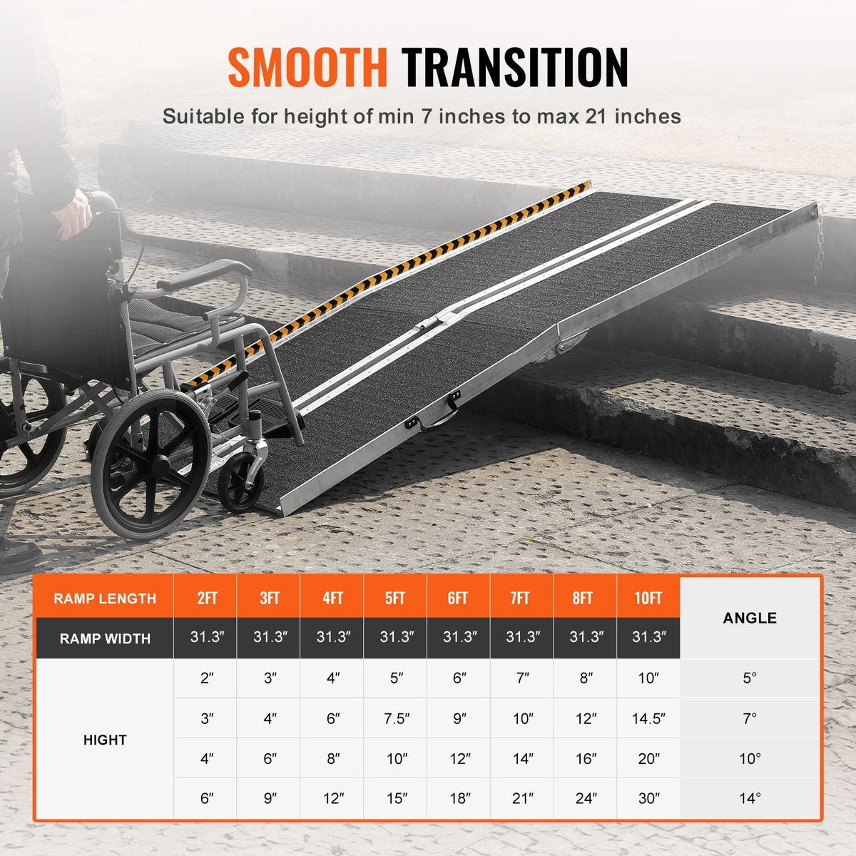 Portable Wheelchair Ramp, 7 ft 800 lbs Capacity, Non-Slip Aluminum Folding Threshold Ramp, Foldable Mobility Scooter Ramp Wheel Chair Ramp, Handicap Ramp for Home Steps, Stairs, Doorways, Curbs