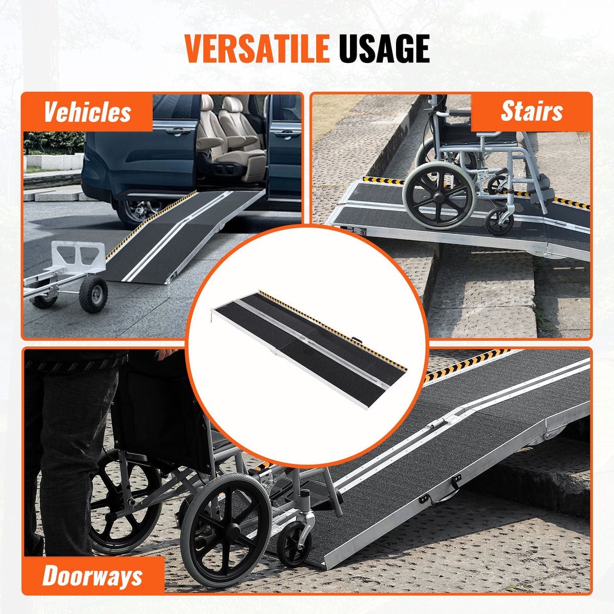 Portable Wheelchair Ramp, 8 ft 800 lbs Capacity, Non-Slip Aluminum Folding Threshold Ramp, Foldable Mobility Scooter Ramp Wheel Chair Ramp, Handicap Ramp for Home Steps, Stairs, Doorways, Curbs