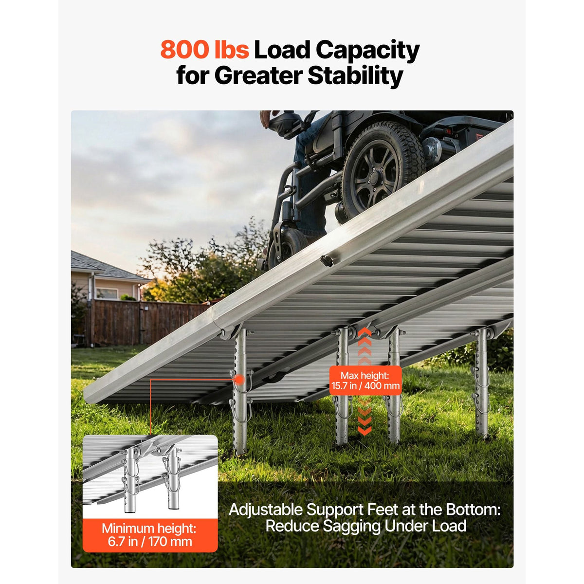 Portable Wheelchair Ramp, 8FT, Non-Slip Aluminum Folding Handicap Ramp for Wheelchair, 800 lbs Capacity, Door Threshold Ramps for Home Steps, Stairs, Entry, Threshold, Doorways, Scooter, Curbs