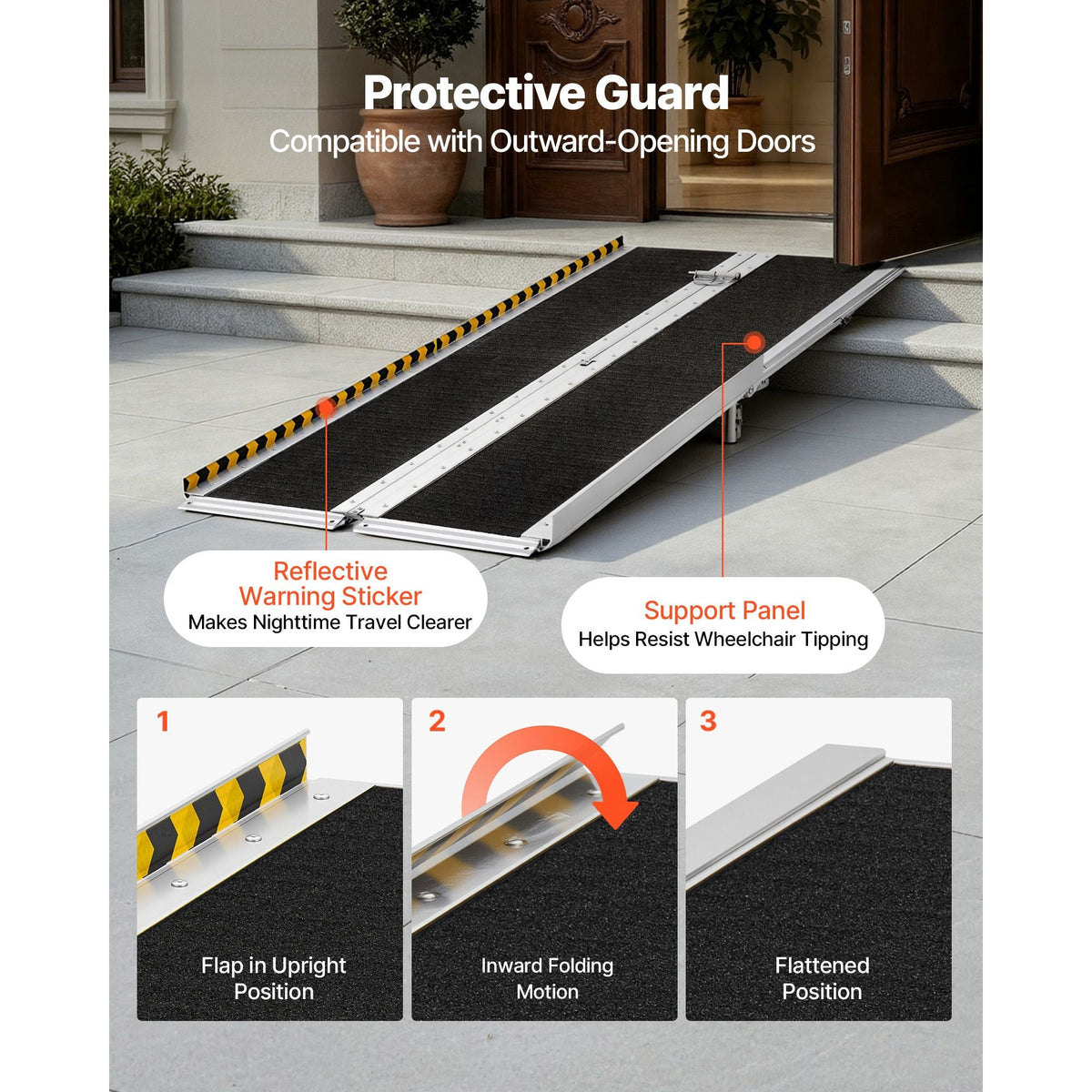 Portable Wheelchair Ramp, 8FT, Non-Slip Aluminum Folding Handicap Ramp for Wheelchair, 800 lbs Capacity, Door Threshold Ramps for Home Steps, Stairs, Entry, Threshold, Doorways, Scooter, Curbs