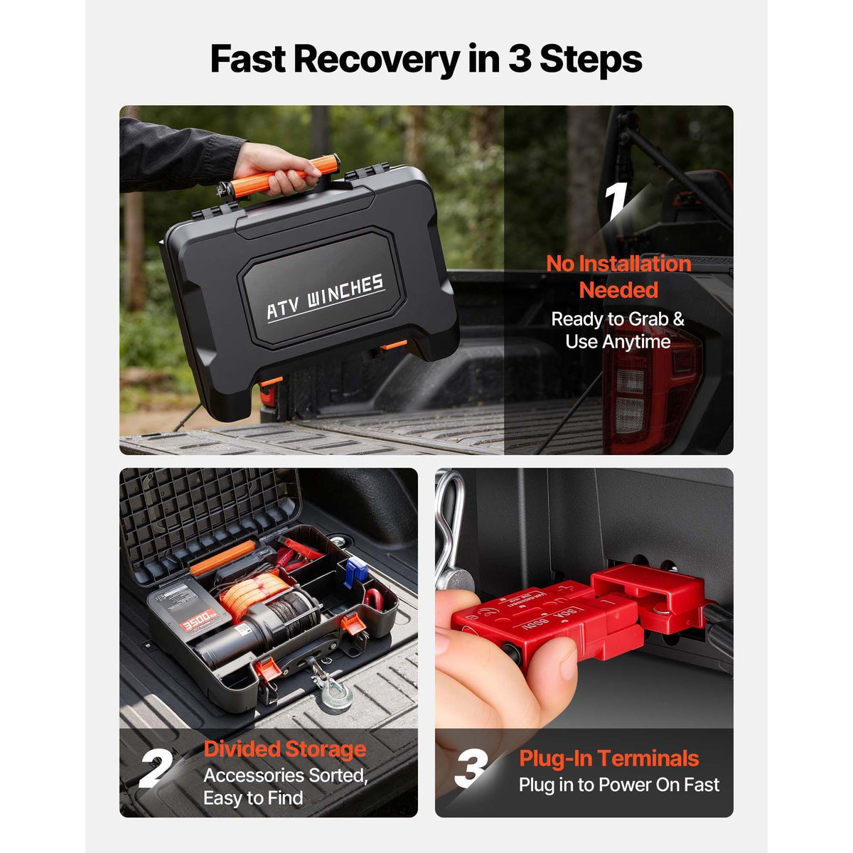Portable Winch, 3500 lbs 12V DC Electric Winch with Synthetic Rope, Wireless & Wired Remotes, Box-Style Recovery Kit with Fairlead, Clevis Hook, Strap for ATV UTV Off-Road Outdoor Pulling Tasks