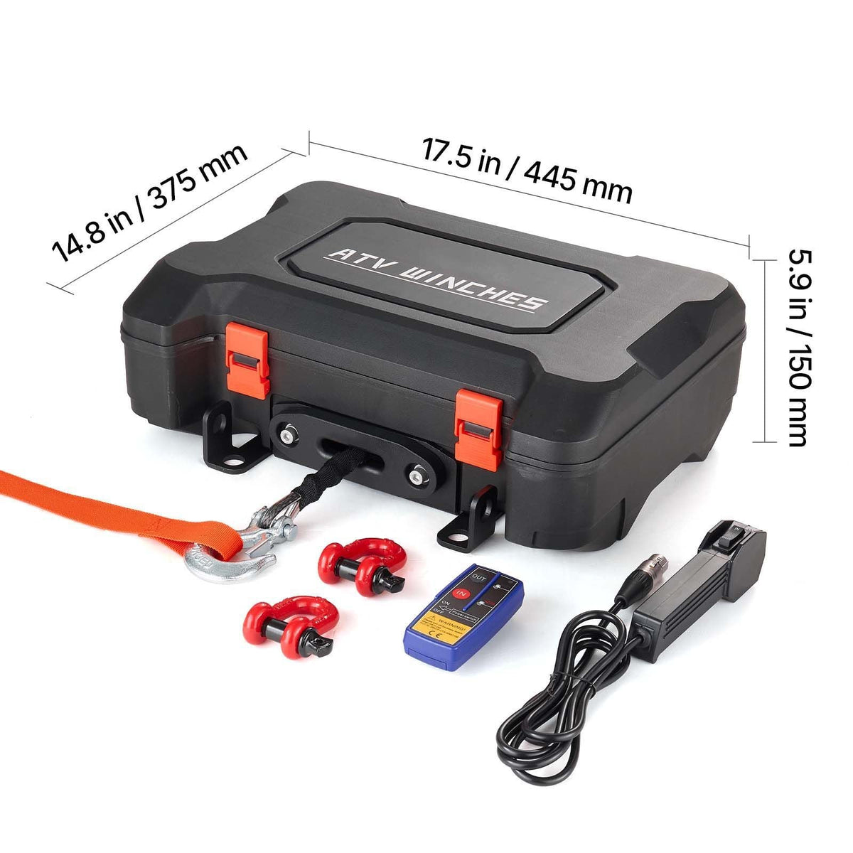 Portable Winch, 3500 lbs 12V DC Electric Winch with Synthetic Rope, Wireless & Wired Remotes, Box-Style Recovery Kit with Fairlead, Clevis Hook, Strap for ATV UTV Off-Road Outdoor Pulling Tasks