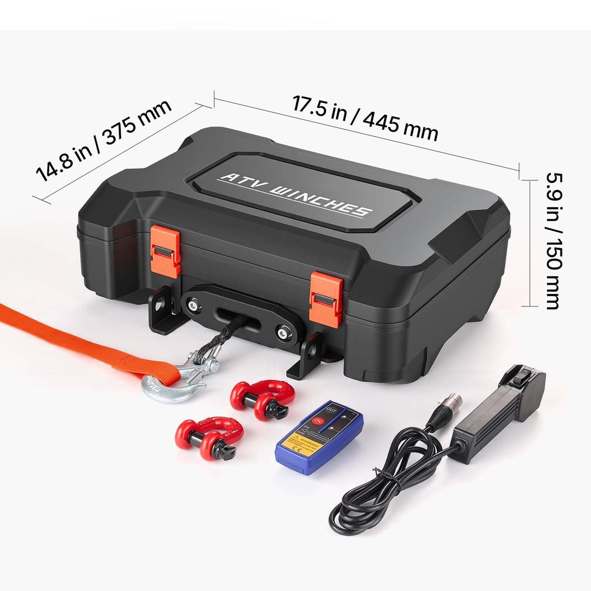 Portable Winch, 4500 lbs 12V DC Electric Winch with Synthetic Rope, Wireless & Wired Remotes, Box-Style Recovery Kit with Fairlead, Clevis Hook, Strap for ATV UTV Off-Road Outdoor Pulling Tasks
