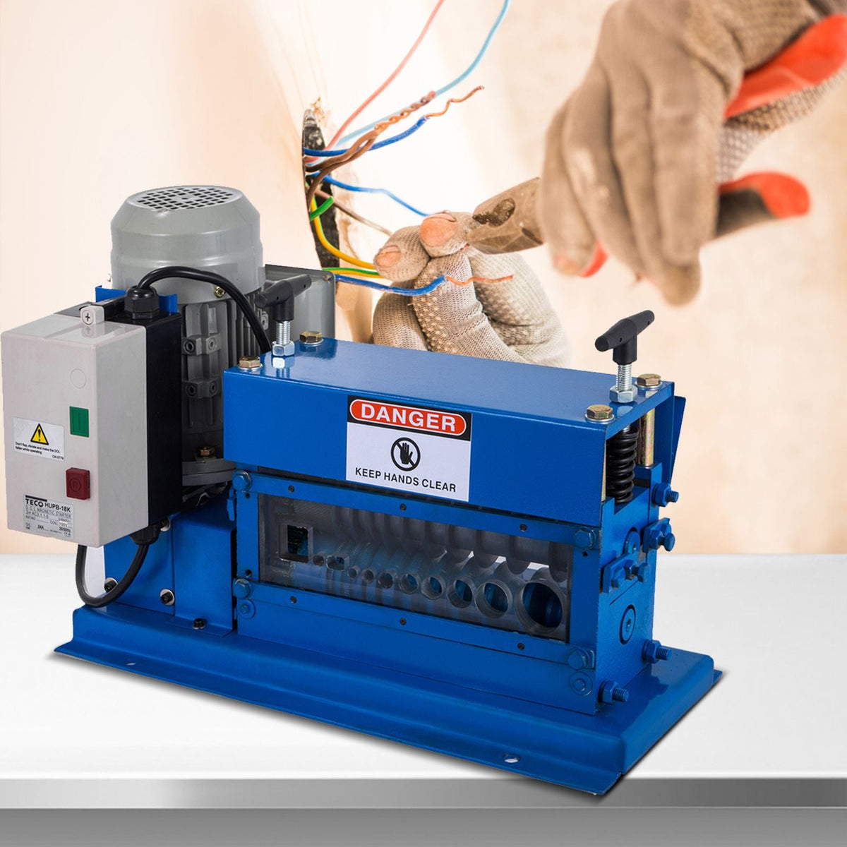 Portable Wire Stripper, 18 AWG to 1" OD, 11 Channels, 10 Blades, Electric Machine for Efficient Copper Recycling, Speeds Up to 75ft/min