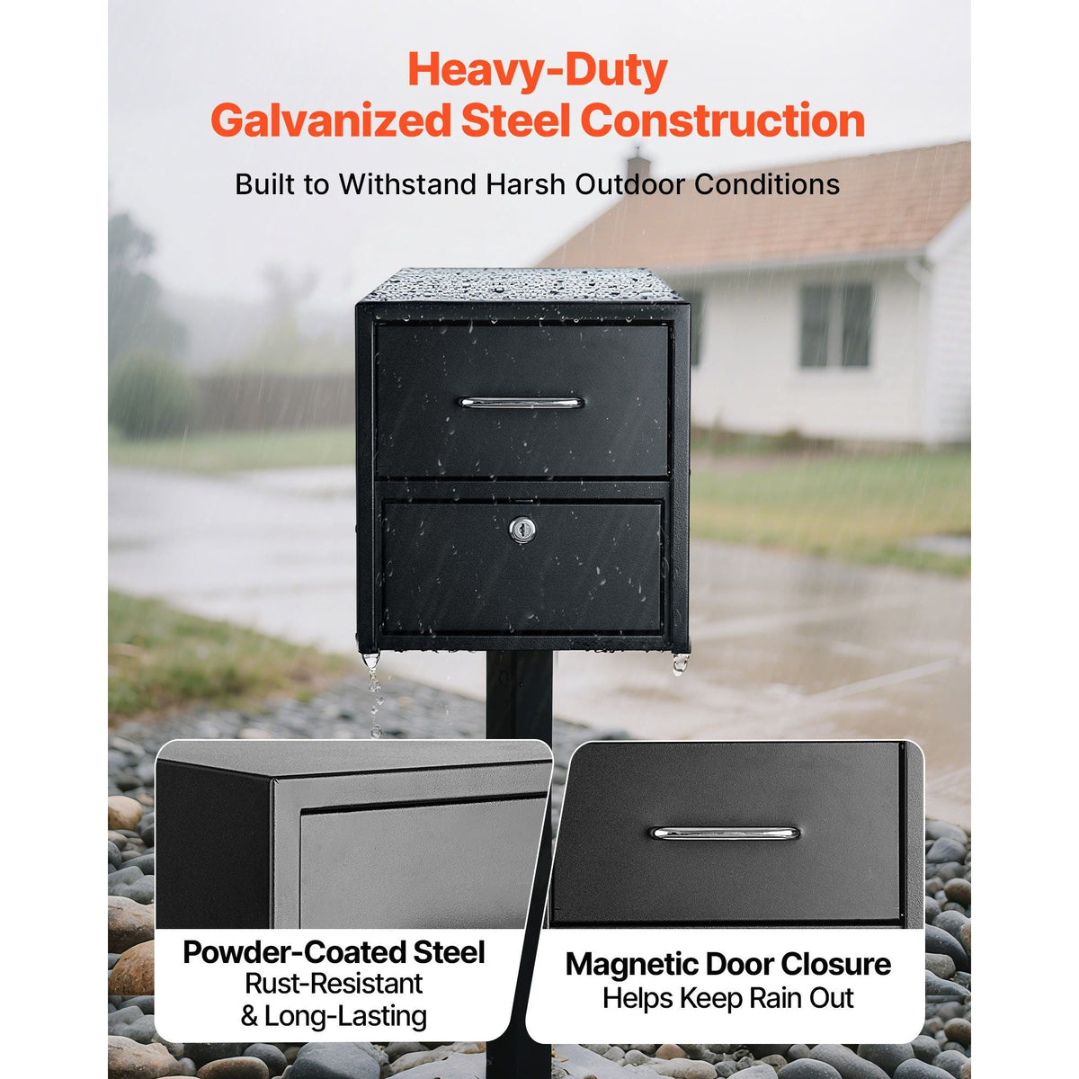 Post Mount Mailbox, Anti-Pry & Anti-Theft Mailboxes for Outside, Heavy Duty Lockable Mail Box with Magnetic Door, Weather-Resistant Metal Post Box for House Outside 21.06 x 10.63 x 11.22 in