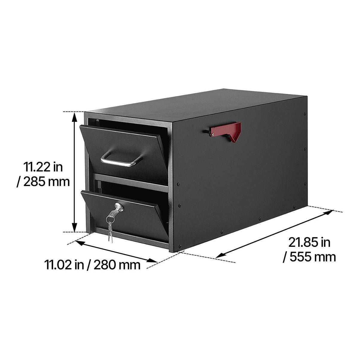 Post Mount Mailbox, Anti-Pry & Anti-Theft Mailboxes for Outside, Heavy Duty Lockable Mail Box with Magnetic Door, Weather-Resistant Metal Post Box for House Outside 21.06 x 10.63 x 11.22 in