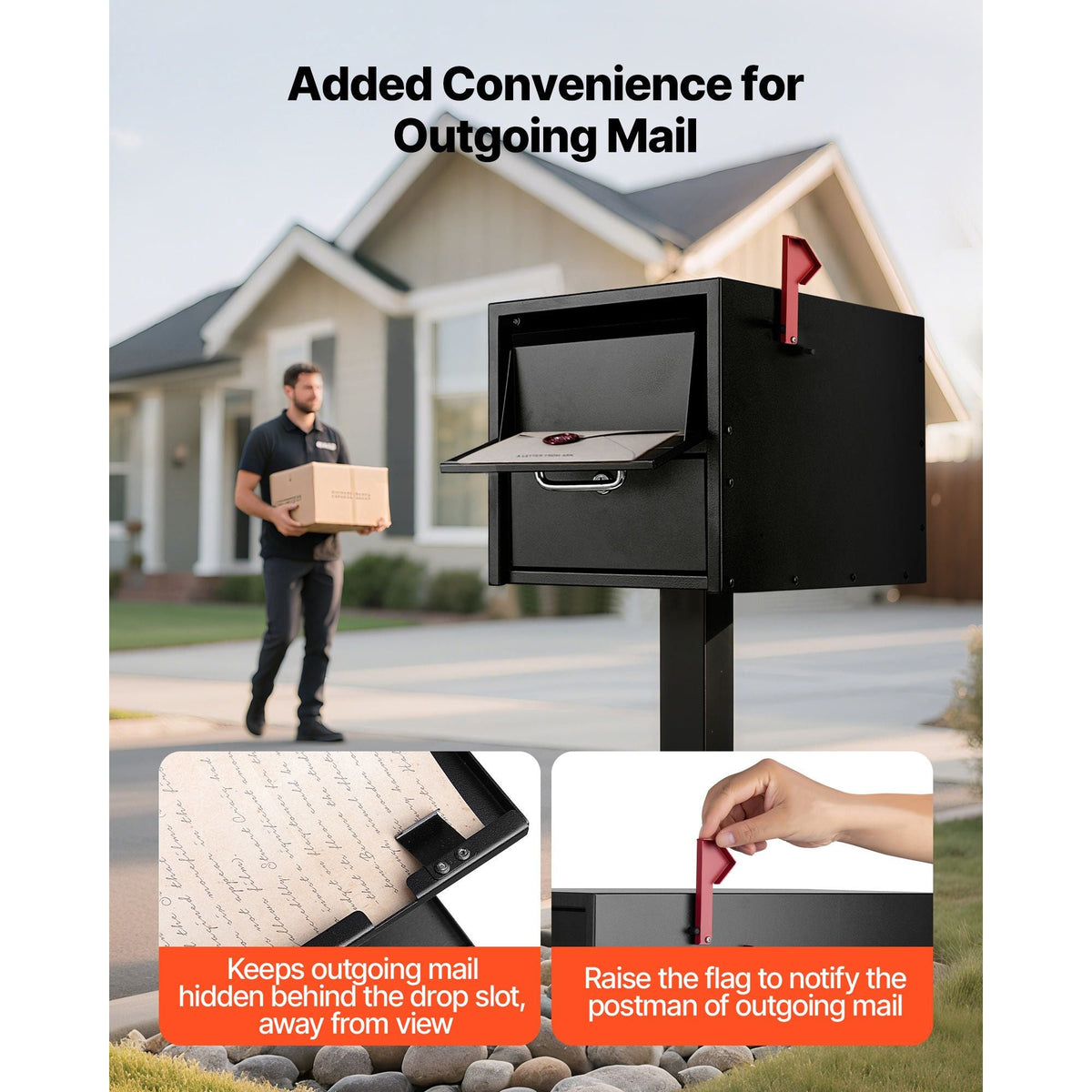 Post Mount Mailbox, Anti-Pry & Anti-Theft Mailboxes for Outside, Heavy Duty Lockable Mail Box with Magnetic Door, Weather-Resistant Metal Post Box for House Outside 21.06 x 10.63 x 11.22 in