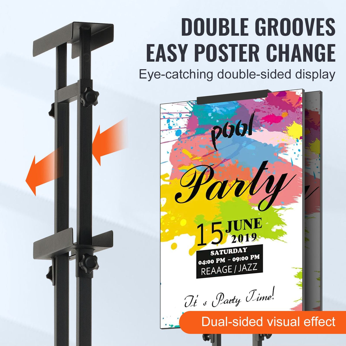 Poster Stand, Adjustable Height Up to 75", Double-Sided Heavy Duty Pedestal Sign Holder, Floor Standing Sign Holder Banner Stand with Shock-absorbing Base for Display, for Board and Foam, Black