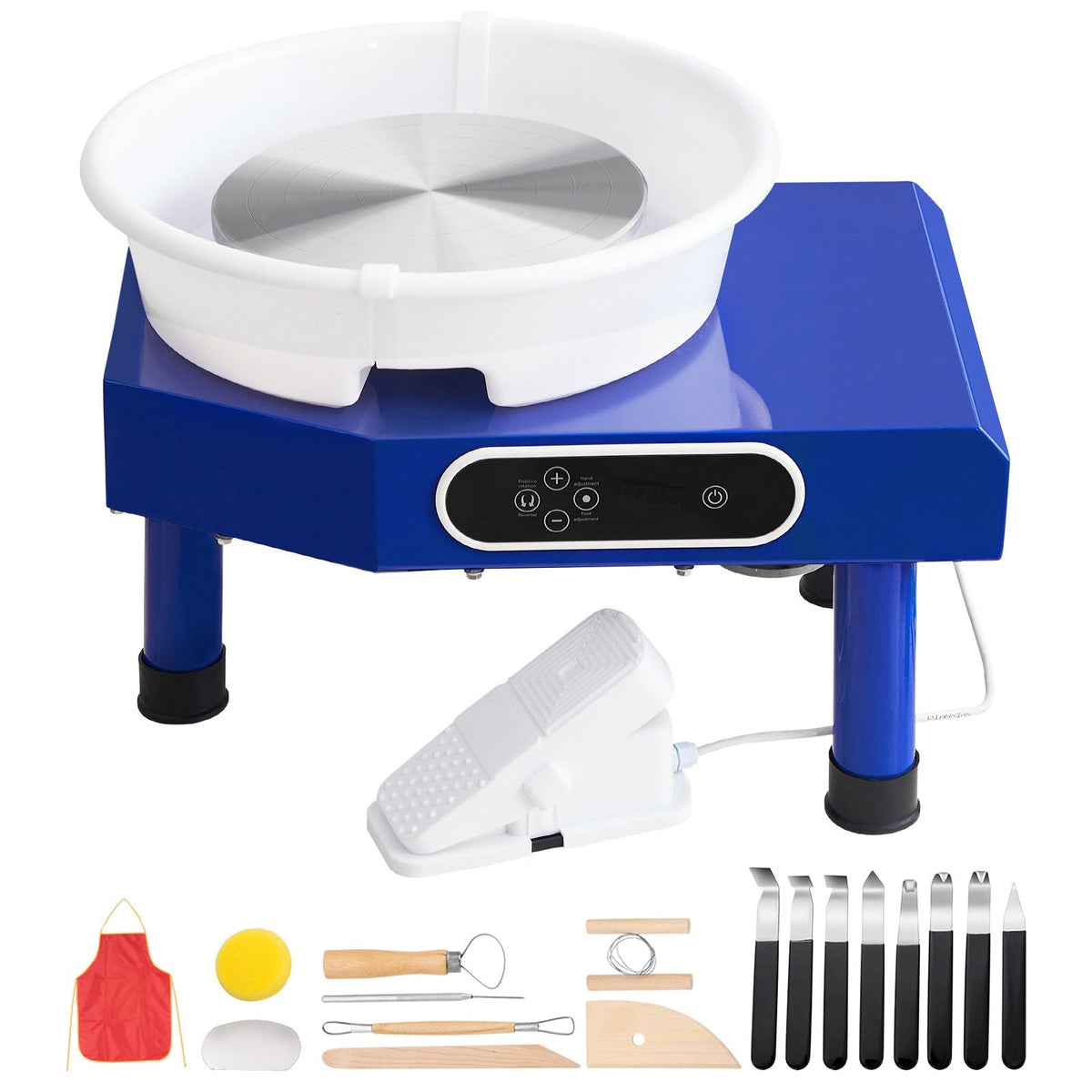Pottery Wheel, 10 in Ceramic Wheel Forming Machine, 60-300 RPM Adjustable Speed with Foot Pedal, ABS Detachable Basin, Manual LCD Panel, Sculpting Tool and Apron, for Home Pottery Craft DIY