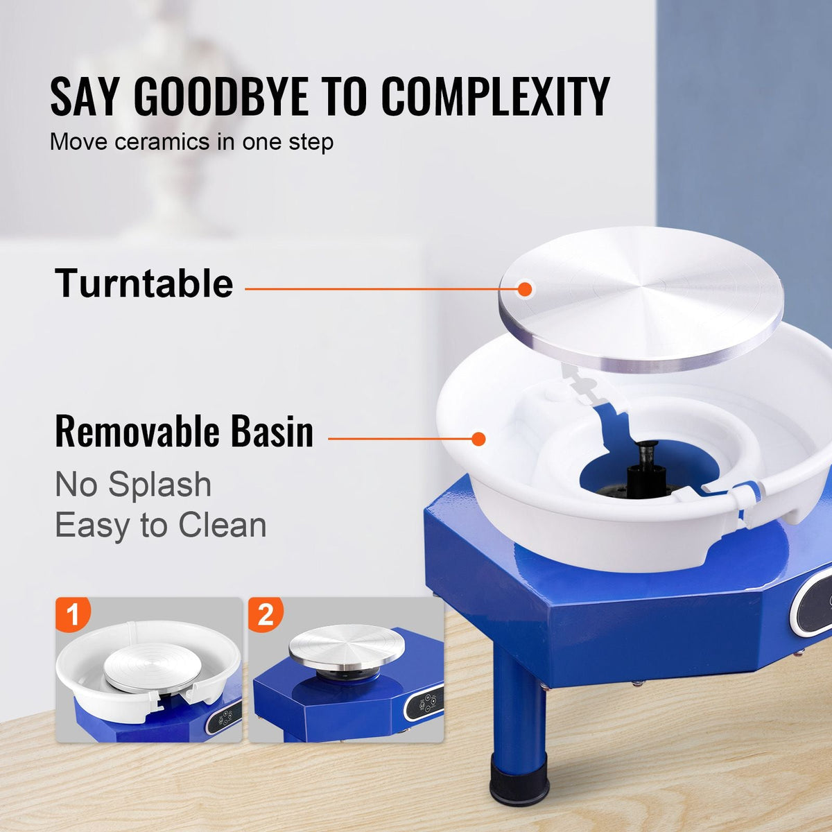 Pottery Wheel, 10 in Ceramic Wheel Forming Machine, 60-300 RPM Adjustable Speed with Foot Pedal, ABS Detachable Basin, Manual LCD Panel, Sculpting Tool and Apron, for Home Pottery Craft DIY
