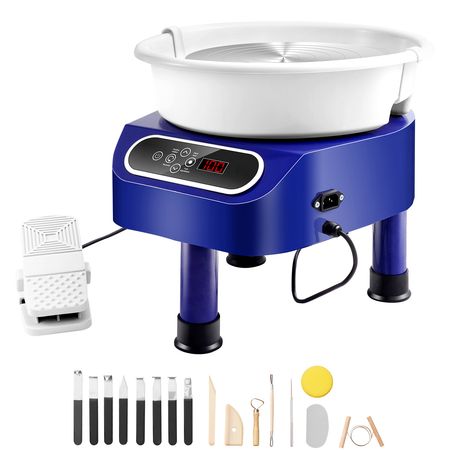 Pottery Wheel, 10 inch Pottery Forming Machine, 350W Electric Wheel for Pottery with Foot Pedal and LCD Touch Screen, Direct Drive Ceramic Wheel with 3 Support Legs for DIY Art Craft, Blue