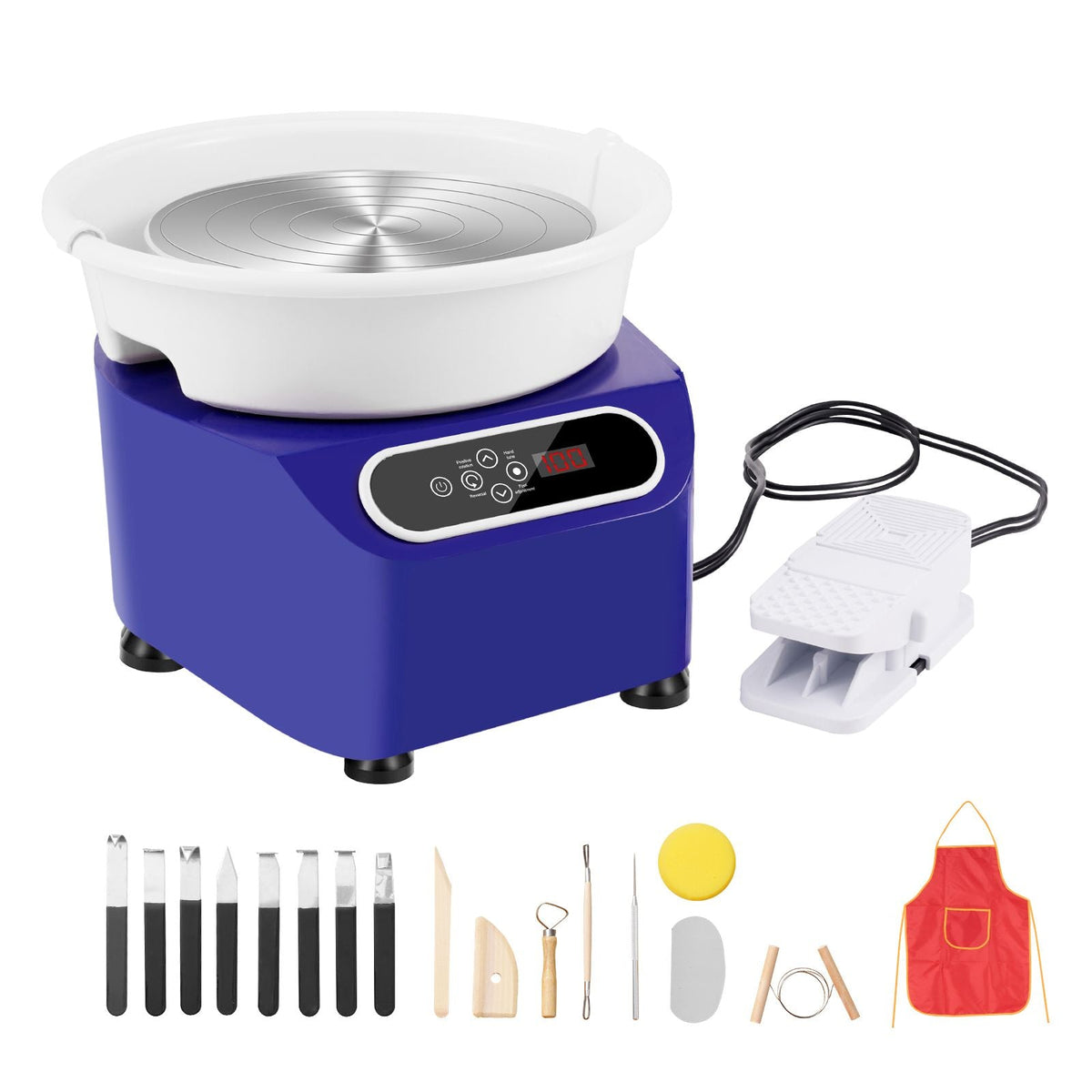 Pottery Wheel, 10 inch Pottery Forming Machine, 350W Electric Wheel for Pottery with Foot Pedal and LCD Touch Screen, Direct Drive Ceramic Wheel with Shaping Tools for DIY Art Craft, Blue