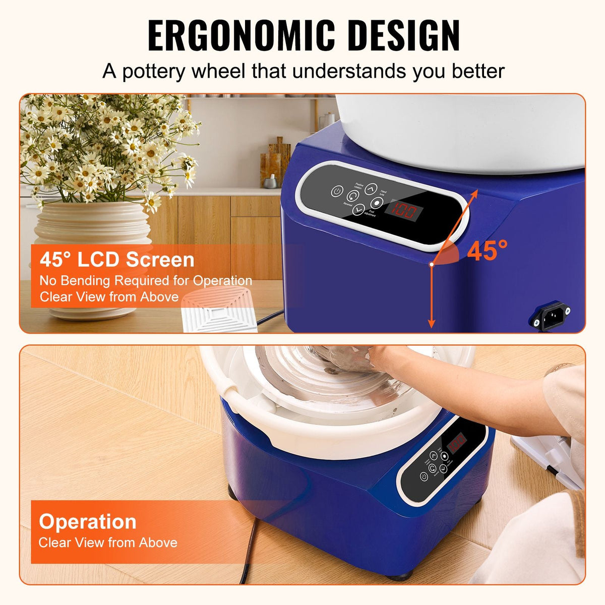 Pottery Wheel, 10 inch Pottery Forming Machine, 350W Electric Wheel for Pottery with Foot Pedal and LCD Touch Screen, Direct Drive Ceramic Wheel with Shaping Tools for DIY Art Craft, Blue