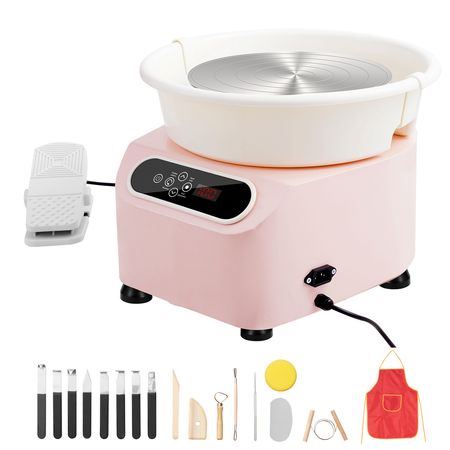 Pottery Wheel, 10 inch Pottery Forming Machine, 350W Electric Wheel for Pottery with Foot Pedal and LCD Touch Screen, Direct Drive Ceramic Wheel with Shaping Tools for DIY Art Craft, Pink