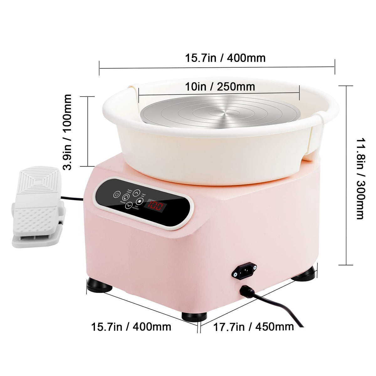 Pottery Wheel, 10 inch Pottery Forming Machine, 350W Electric Wheel for Pottery with Foot Pedal and LCD Touch Screen, Direct Drive Ceramic Wheel with Shaping Tools for DIY Art Craft, Pink