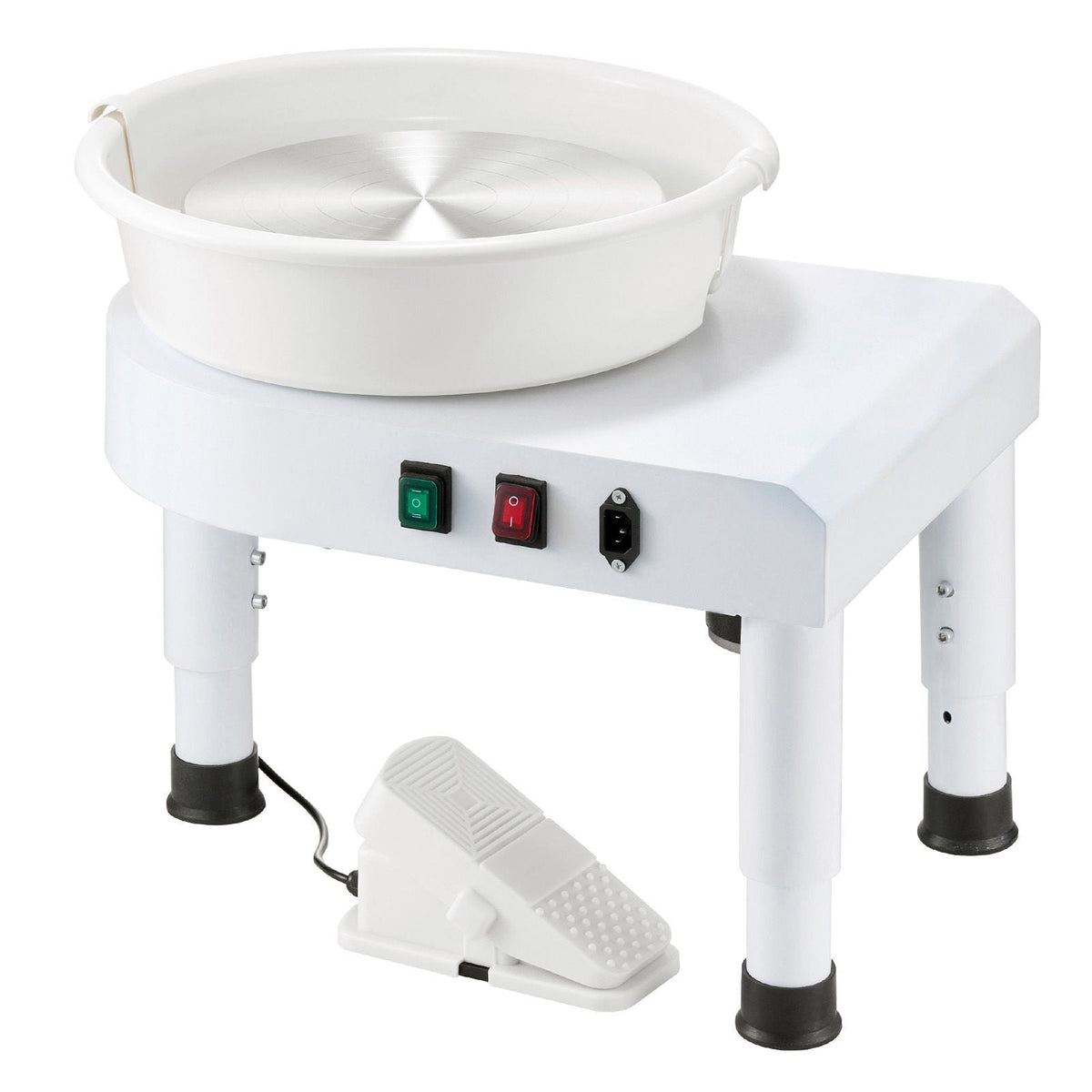 Pottery Wheel, 11 in Ceramic Wheel Forming Machine, 60-300 RPM Adjustable Speed with Foot Pedal Control, Detachable Basin, Adjustable Lift Leg, Complete Accessories for Home Pottery, DIY, White
