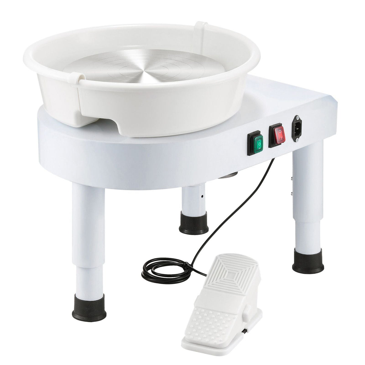 Pottery Wheel, 11 in Ceramic Wheel Forming Machine, 60-300 RPM Adjustable Speed with Foot Pedal Control, Detachable Basin, Adjustable Lift Leg, Complete Accessories for Home Pottery, DIY, White