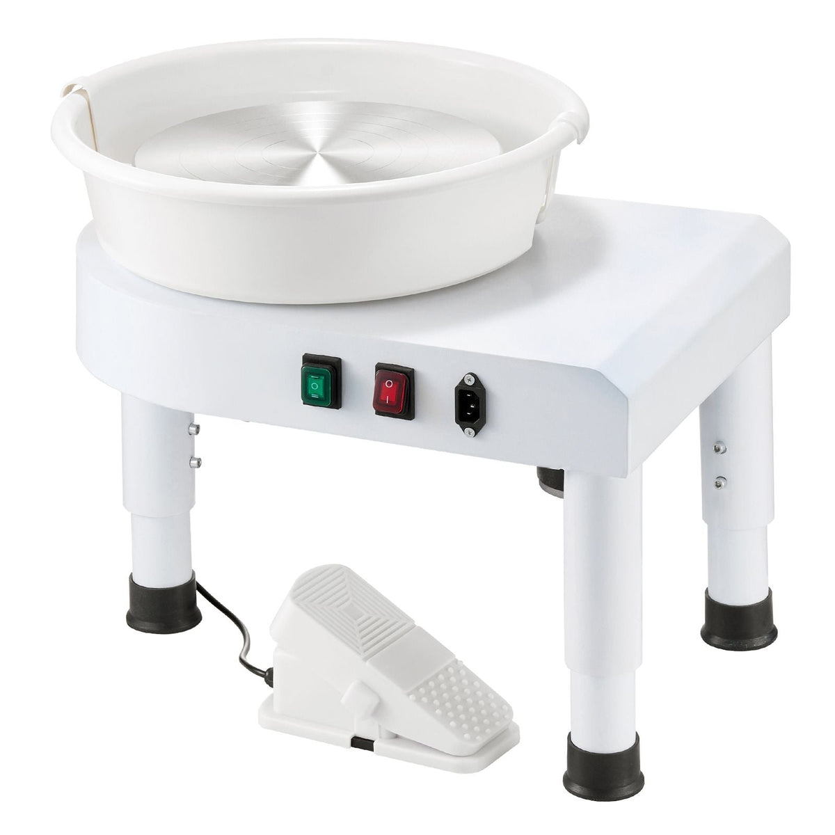 Pottery Wheel, 11 in Ceramic Wheel Forming Machine, 60-300 RPM Speed Adjustable Foot Pedal, Adjustable Lift Leg, Detachable Basin, Complete Tool Accessory Kit for Work Art Craft DIY, White