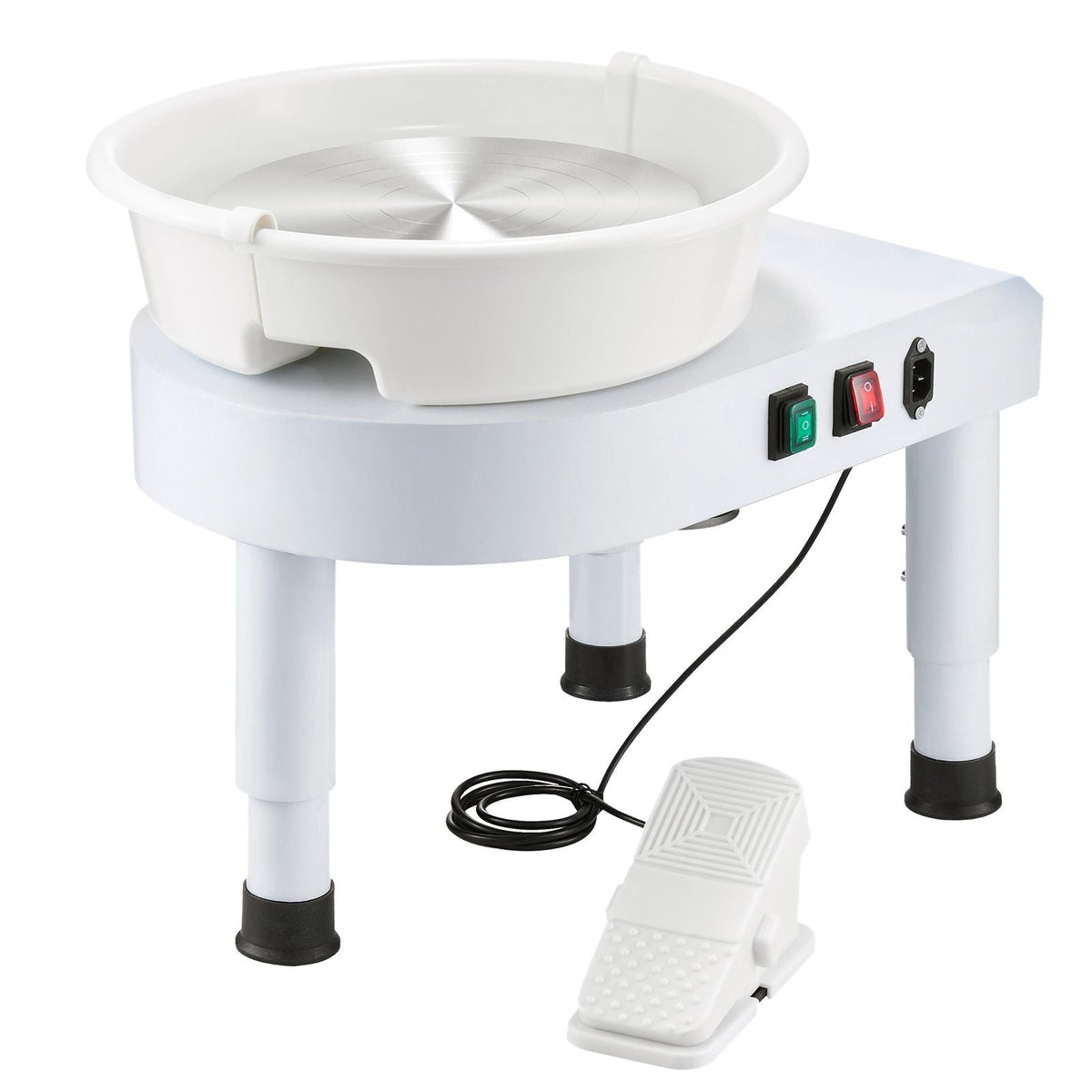 Pottery Wheel, 11 in Ceramic Wheel Forming Machine, 60-300 RPM Speed Adjustable Foot Pedal, Adjustable Lift Leg, Detachable Basin, Complete Tool Accessory Kit for Work Art Craft DIY, White