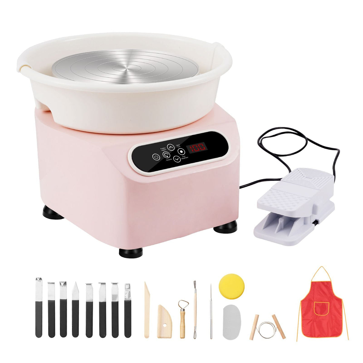 Pottery Wheel, 11 inch Pottery Forming Machine, 450W Electric Wheel for Pottery with Foot Pedal and LCD Touch Screen, Direct Drive Ceramic Wheel with Shaping Tools for DIY Art Craft, Pink