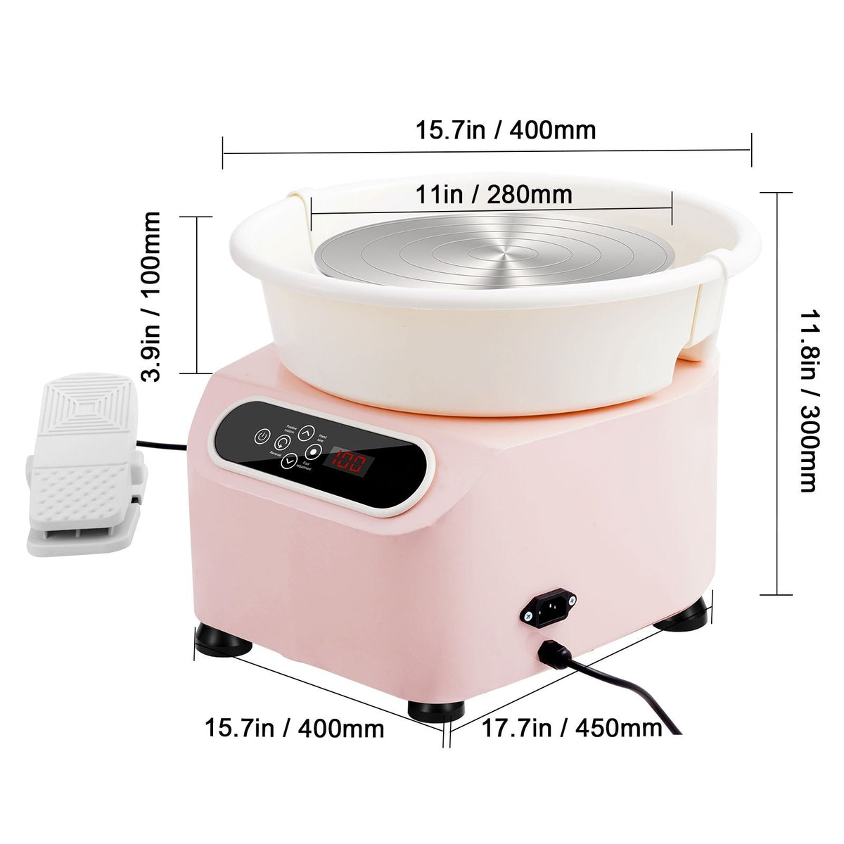Pottery Wheel, 11 inch Pottery Forming Machine, 450W Electric Wheel for Pottery with Foot Pedal and LCD Touch Screen, Direct Drive Ceramic Wheel with Shaping Tools for DIY Art Craft, Pink
