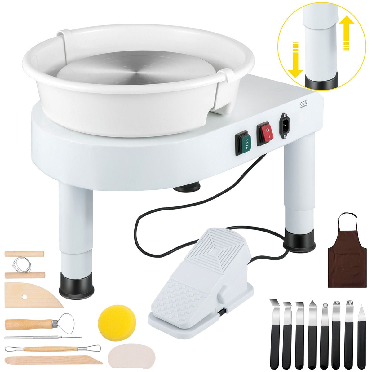 Pottery Wheel, 11in Ceramic Wheel Forming Machine, 0-300RPM Speed Manual Adjustable 0-7.8in Lift Leg, Foot Pedal Detachable Basin, Sculpting Tool Accessory Kit for Work Art Craft DIY