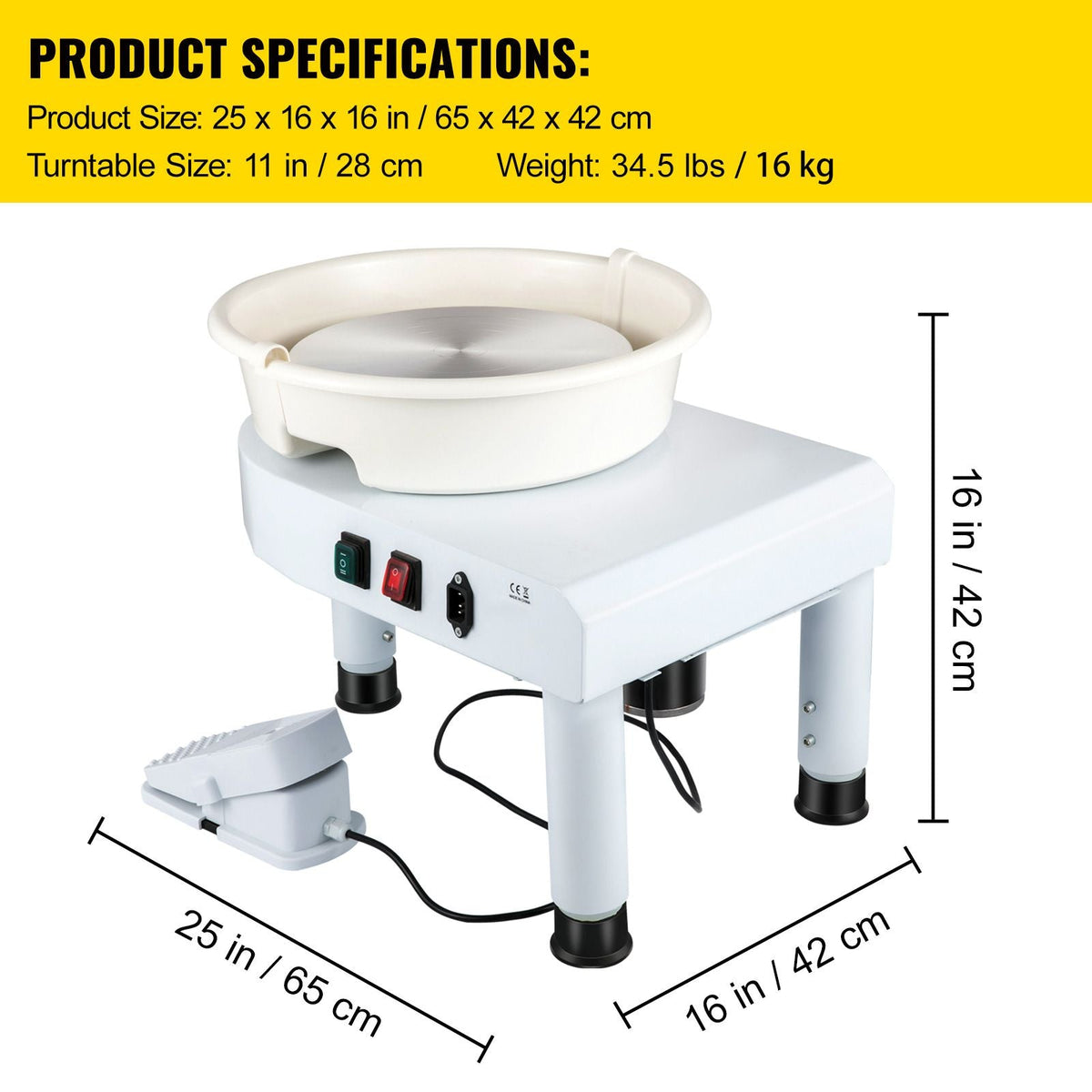 Pottery Wheel, 11in Ceramic Wheel Forming Machine, 0-300RPM Speed Manual Adjustable 0-7.8in Lift Leg, Foot Pedal Detachable Basin, Sculpting Tool Accessory Kit for Work Art Craft DIY