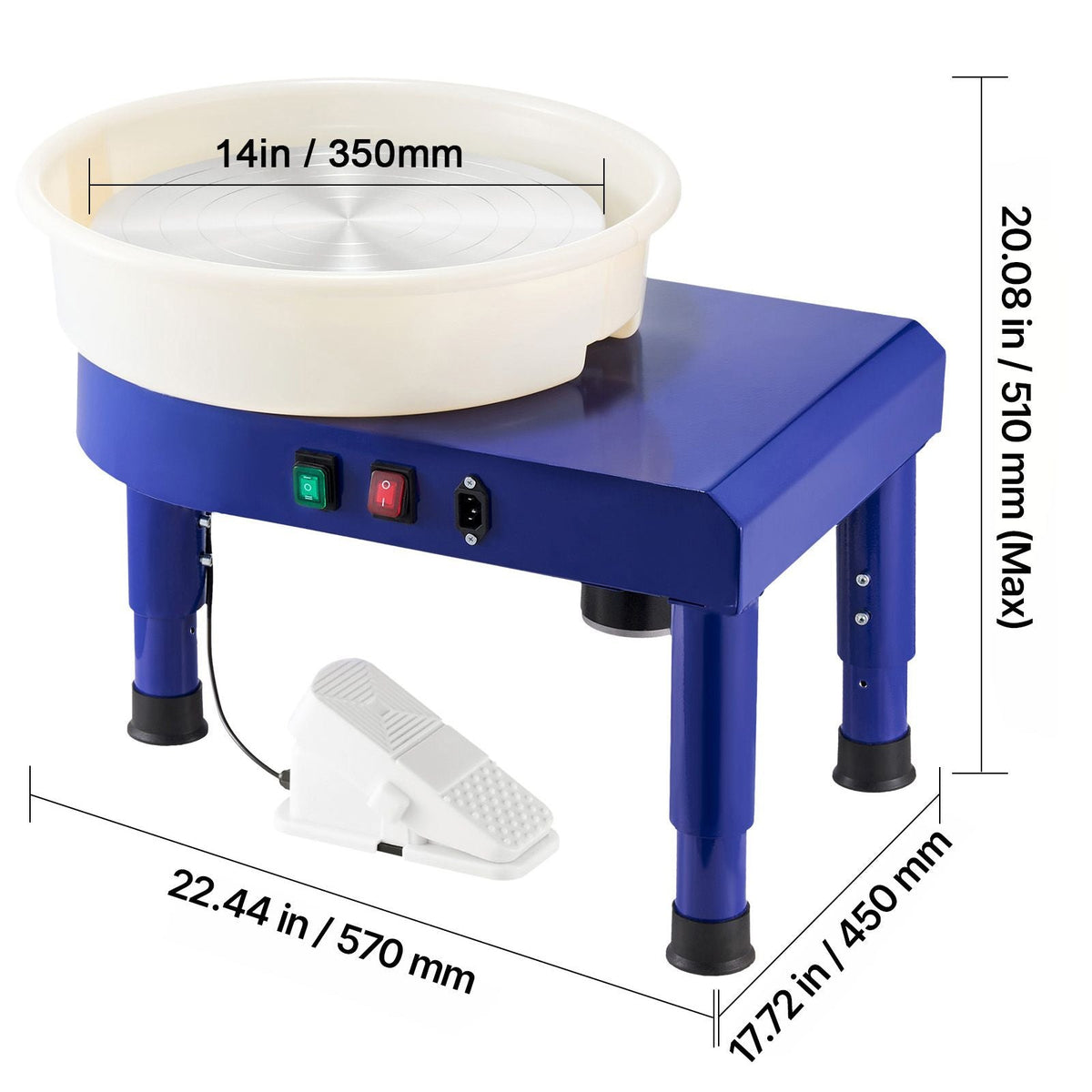 Pottery Wheel, 14 in Ceramic Wheel Forming Machine, 60-300 RPM Adjustable Speed with Foot Pedal Control, Detachable Basin, Adjustable Lift Leg, Complete Accessories for Home Pottery, DIY, Blue