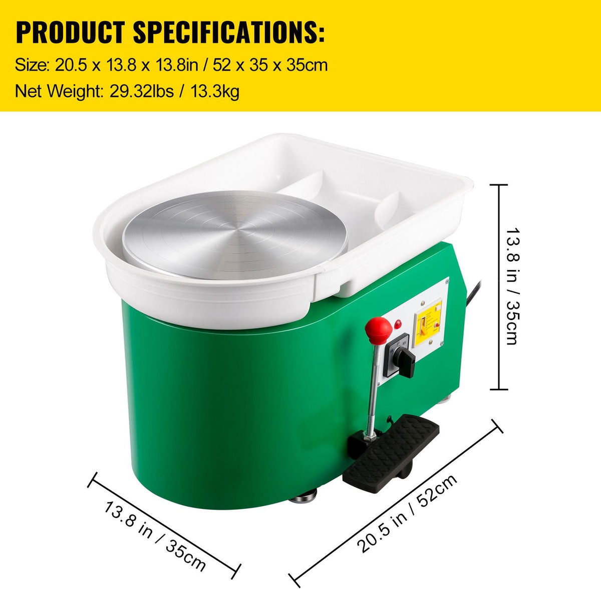 Pottery Wheel 28cm Pottery Forming Machine 350W Electric Pottery Wheel with Adjustable Feet Lever Pedal DIY Clay Tool with Tray for Ceramic Work Clay Art DIY Clay Green, 18 Piece