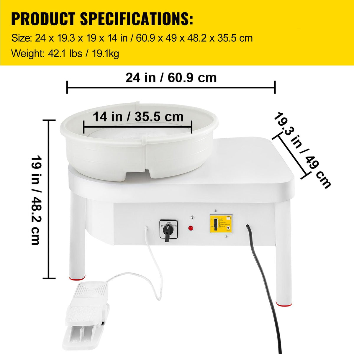Pottery Wheel 36cm Pottery Forming Machine with Foot Pedal Pottery Wheel for Adults 450W Electric Pottery Wheel for DIY Clay Art Craft