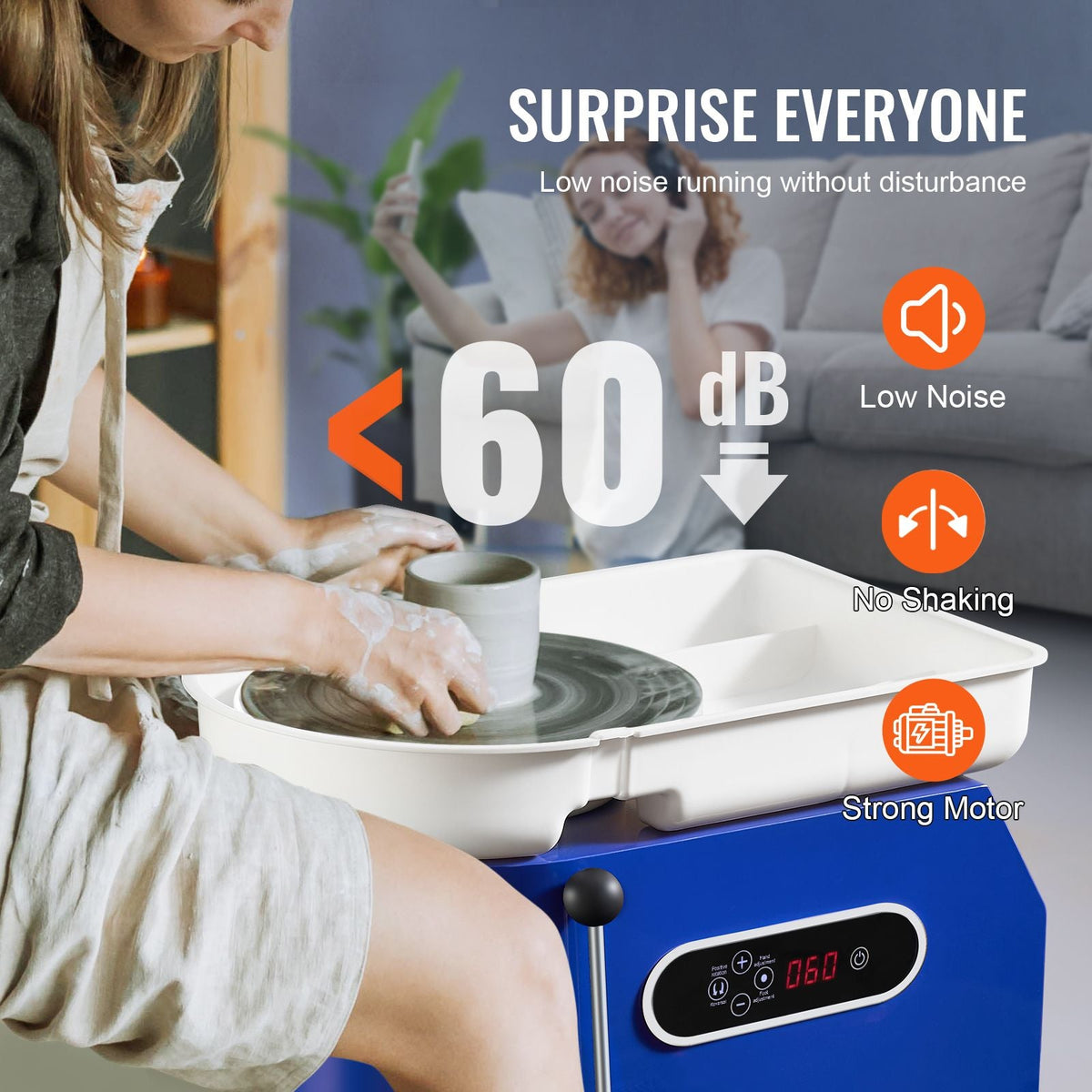 Pottery Wheel, 450W, For Adults and Beginners, 11in Clay Wheel Machine, Adjustable 60-300RPM Speed Handle and Pedal, ABS Detachable Basin, Accessory Kit for Craft DIY, LCD Touch Screen, Blue