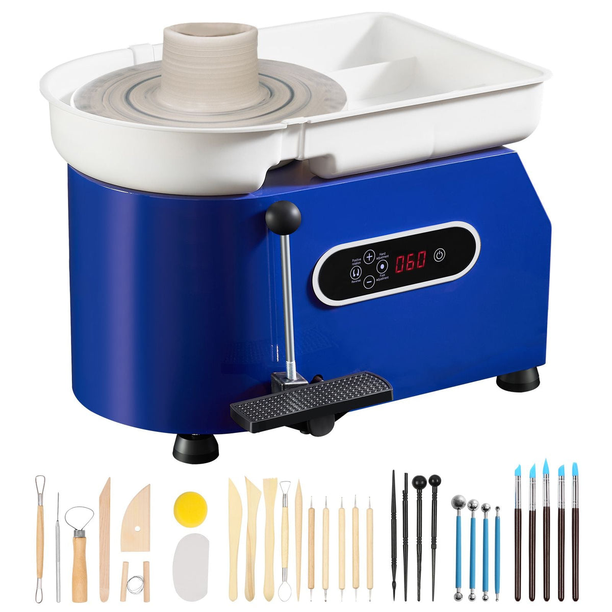 Pottery Wheel, 450W, For Adults and Beginners, 11in Clay Wheel Machine, Adjustable 60-300RPM Speed Handle and Pedal, ABS Detachable Basin, Accessory Kit for Craft DIY, LCD Touch Screen, Blue