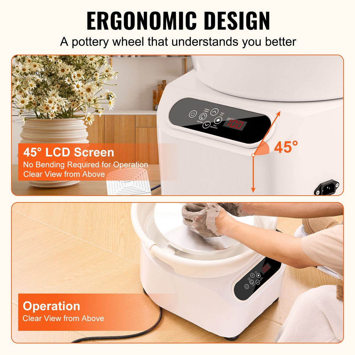 Pottery Wheel, Direct Drive Ceramic Wheel with Shaping Tools for DIY Art Craft, 10 inch Pottery Forming Machine, 350W Electric Wheel for Pottery with Foot Pedal and LCD Touch Screen, White