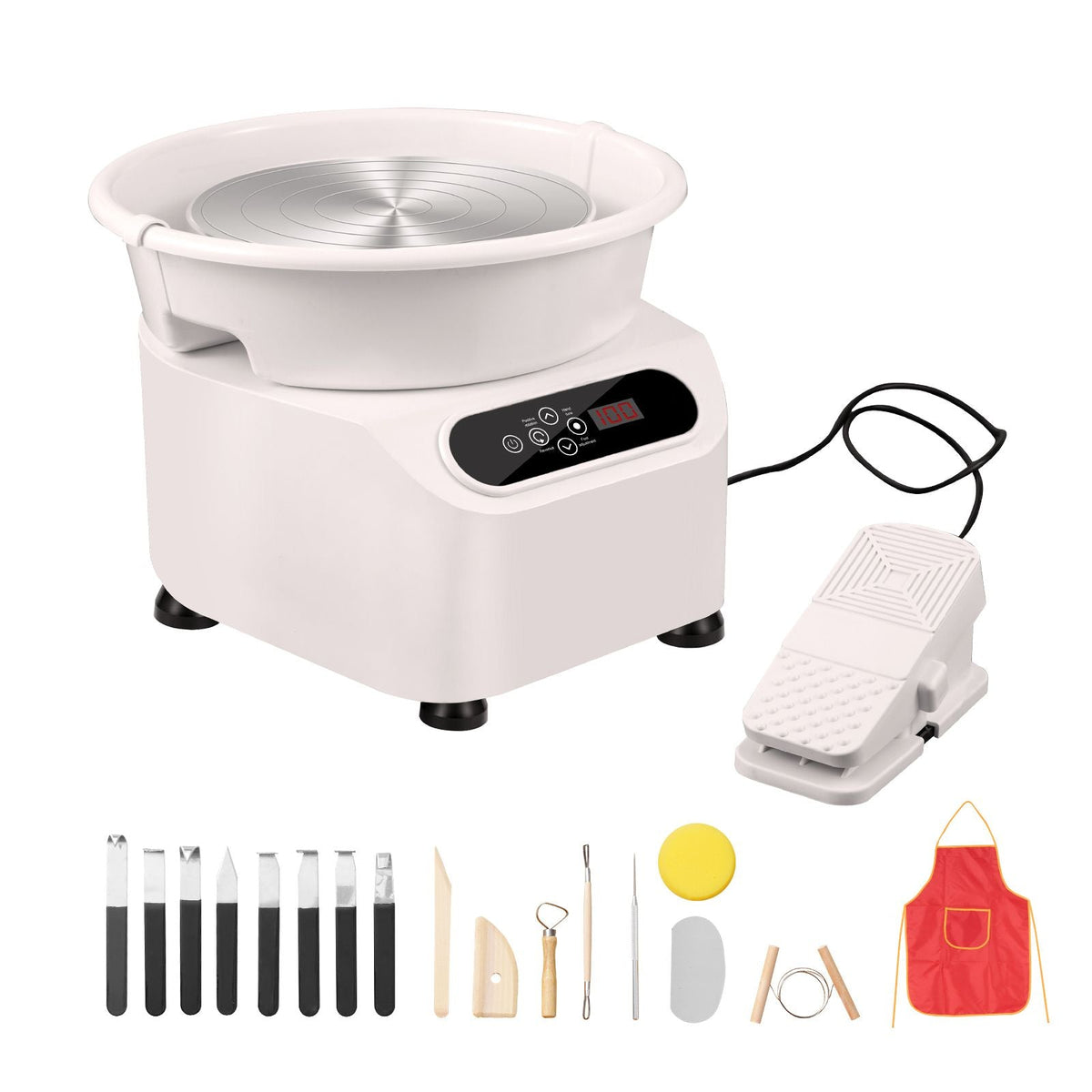 Pottery Wheel, Direct Drive Ceramic Wheel with Shaping Tools for DIY Art Craft, 11 inch Pottery Forming Machine, 450W Electric Wheel for Pottery with Foot Pedal and LCD Touch Screen, White