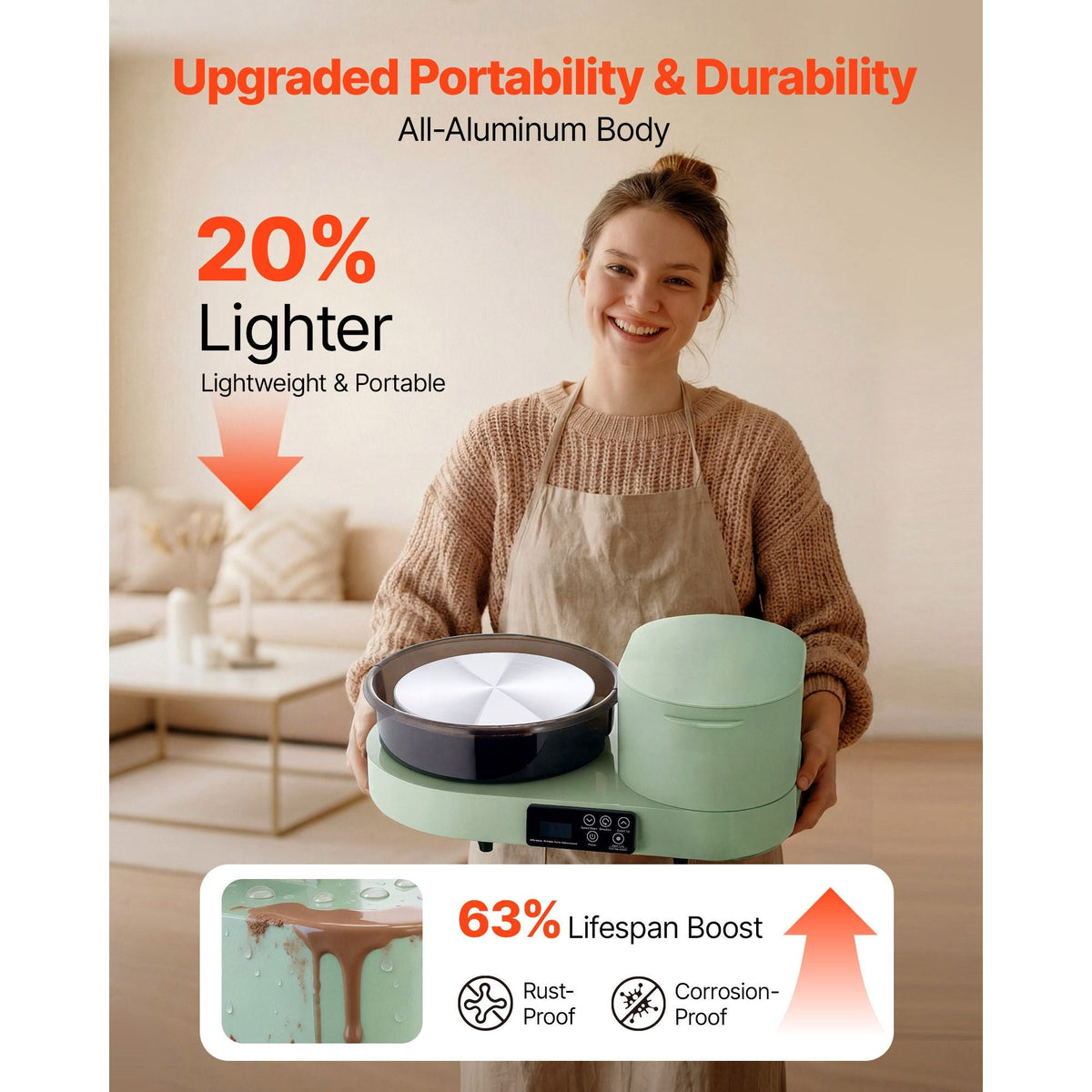 Pottery Wheel for Adults, 11" Aluminum Turntable, 450W Electric Table Top Pottery Wheel with Foot Pedal, 30-300 RPM Adjustable Speed, Aluminum Body, for Beginners, DIY Clay Art Craft, Green