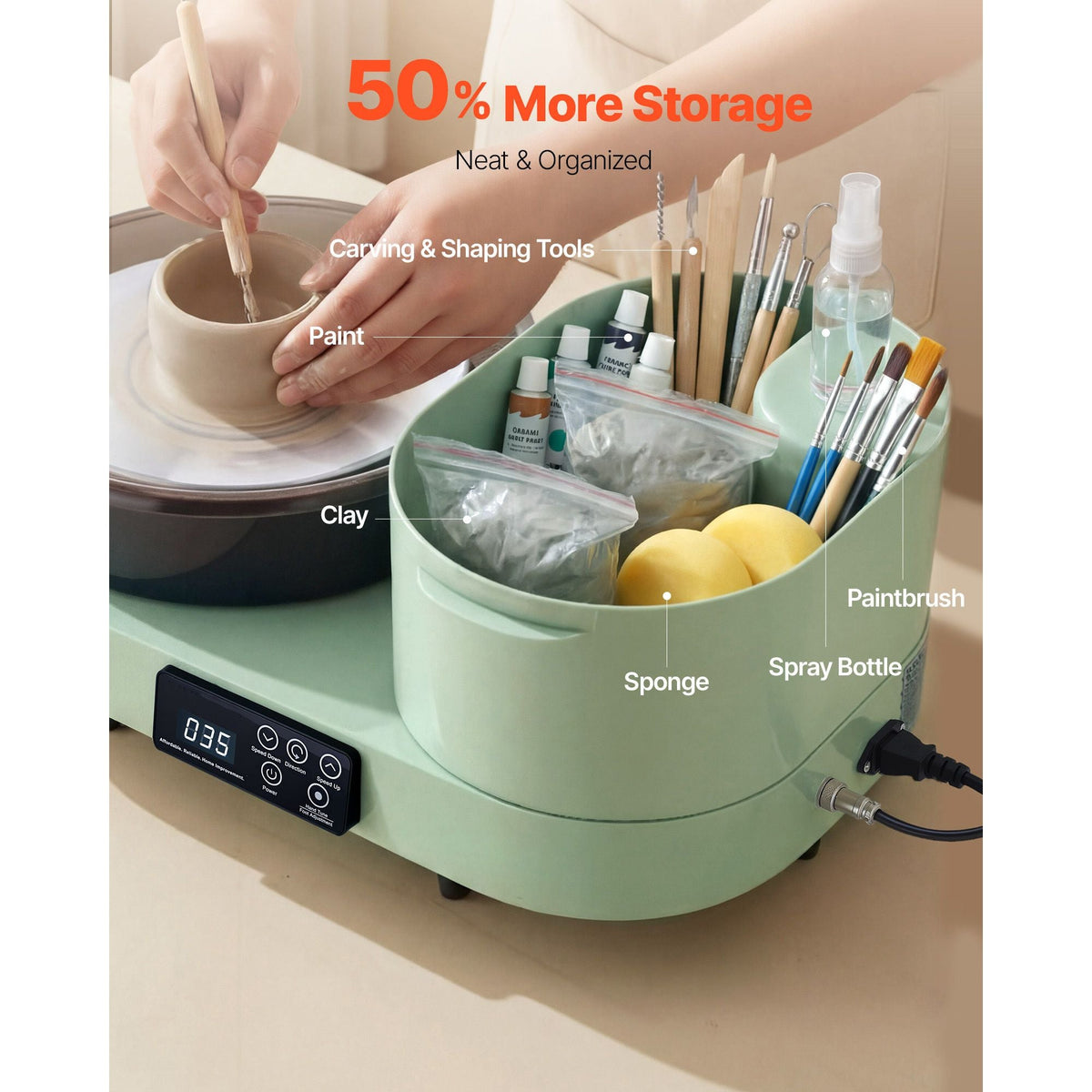 Pottery Wheel for Adults, 11" Aluminum Turntable, 450W Electric Table Top Pottery Wheel with Foot Pedal, 30-300 RPM Adjustable Speed, Aluminum Body, for Beginners, DIY Clay Art Craft, Green