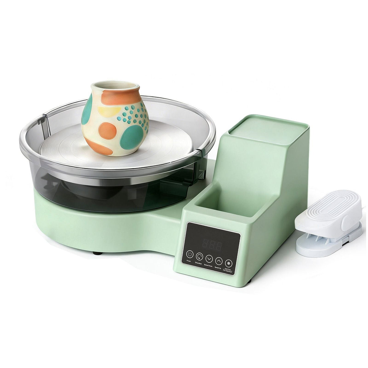 Pottery Wheel for Adults, 11" Aluminum Turntable, 450W Electric Table Top Pottery Wheel with Foot Pedal, 30-300 RPM Adjustable Speed, Detachable Basin, for Beginners, DIY Clay Art Craft, Green