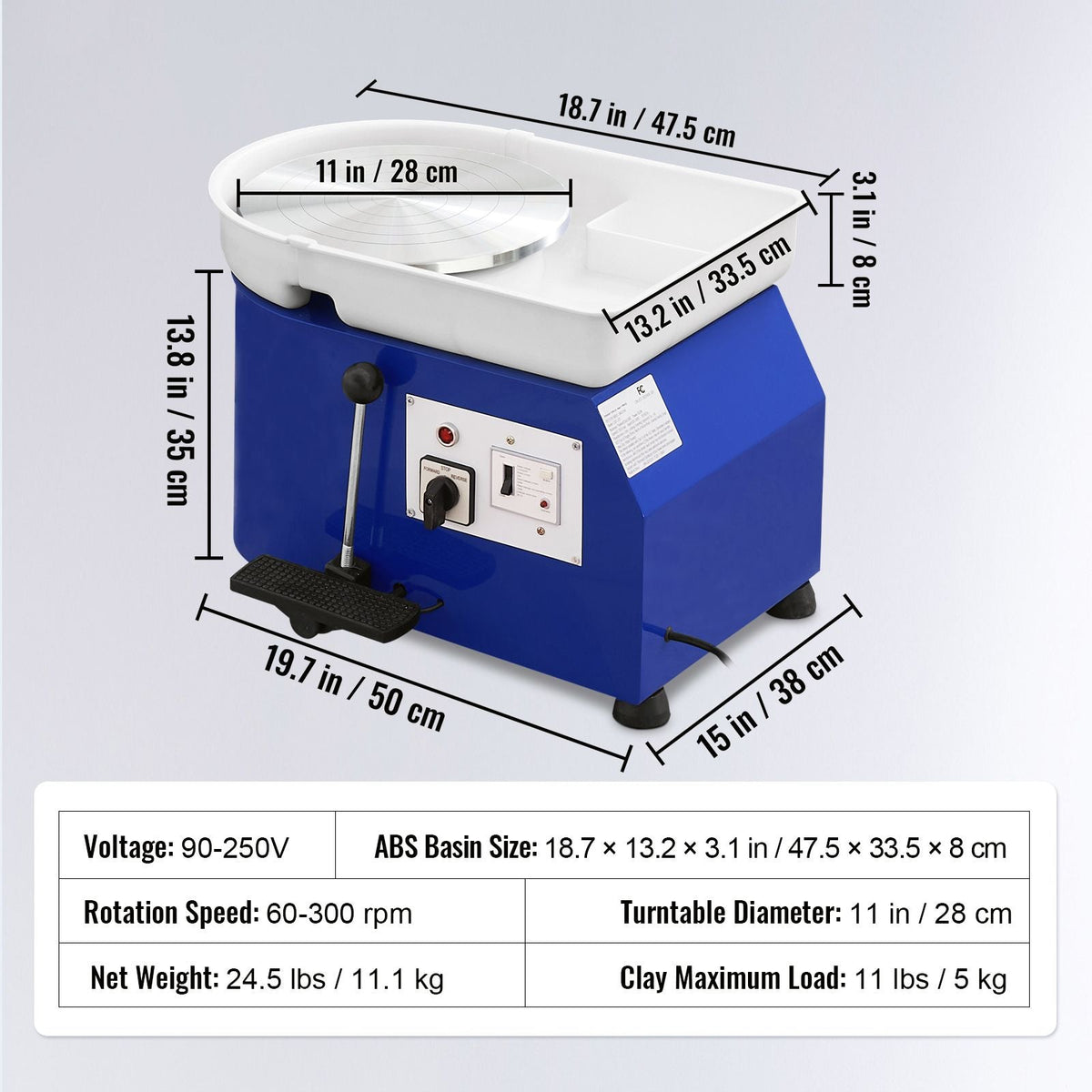 Pottery Wheel for Adults and Beginners, 350W, 11in Clay Wheel Forming Machine, Adjustable 0-300RPM Speed Handle and Pedal Control, ABS Detachable Basin, Accessory Kit for Craft DIY, Blue Updated