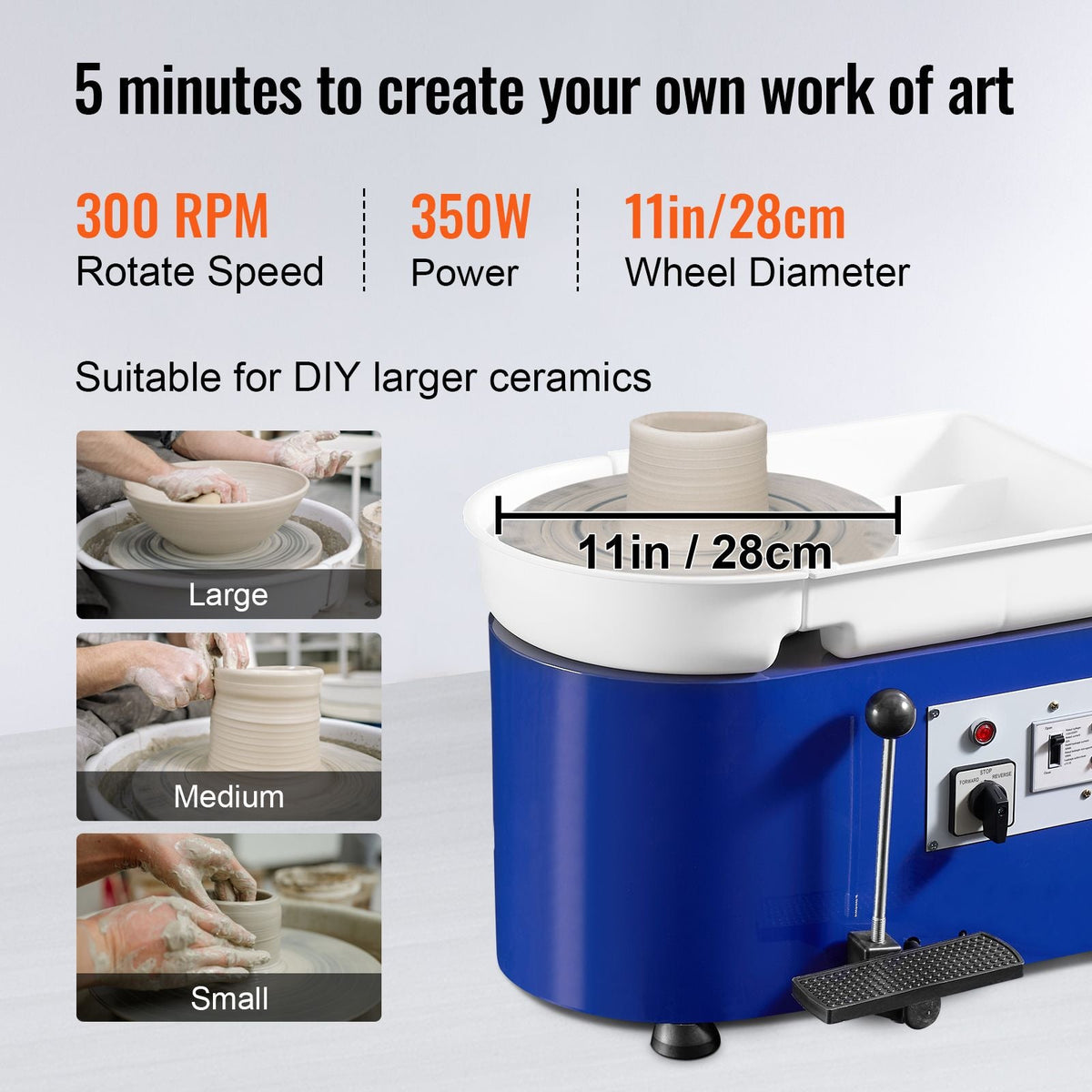 Pottery Wheel for Adults and Beginners, 350W, 11in Clay Wheel Forming Machine, Adjustable 0-300RPM Speed Handle and Pedal Control, ABS Detachable Basin, Accessory Kit for Craft DIY, Blue Updated