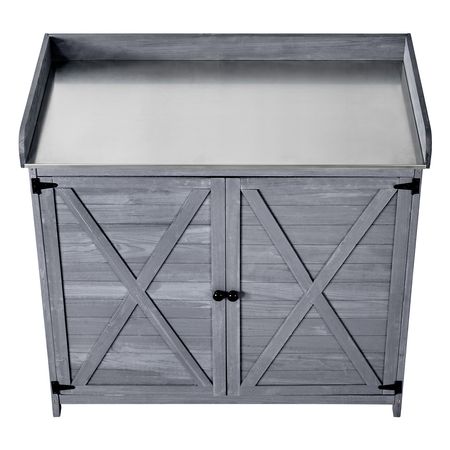 Potting Bench Table, Outdoor Gardening Wooden Storage Cabinet with 39 x 19 in Wood Tabletop, Garden Planting Workstation with Large Storage Space for Patio, Backyard, Gray
