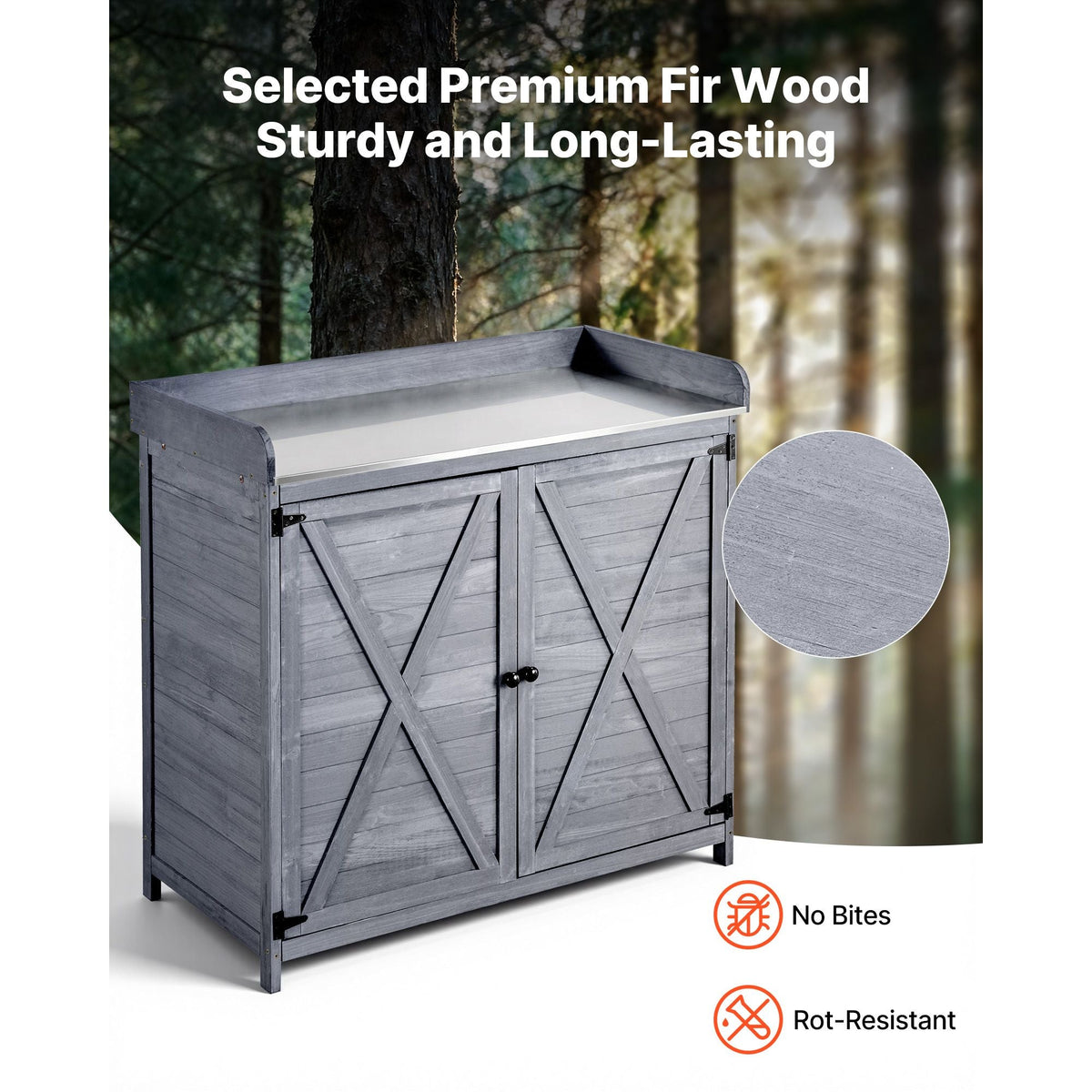 Potting Bench Table, Outdoor Gardening Wooden Storage Cabinet with 39 x 19 in Wood Tabletop, Garden Planting Workstation with Large Storage Space for Patio, Backyard, Gray